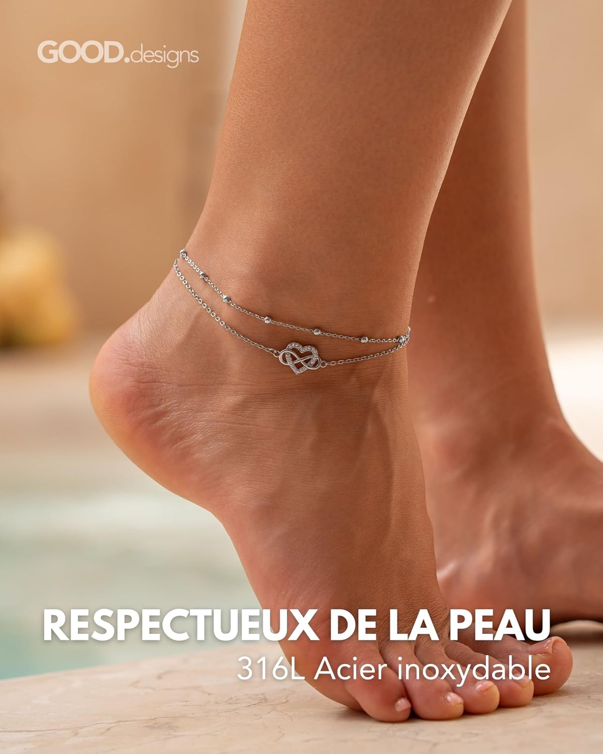 Detalle 2 de Bracelet cheville multi-rangs 22-27 cm