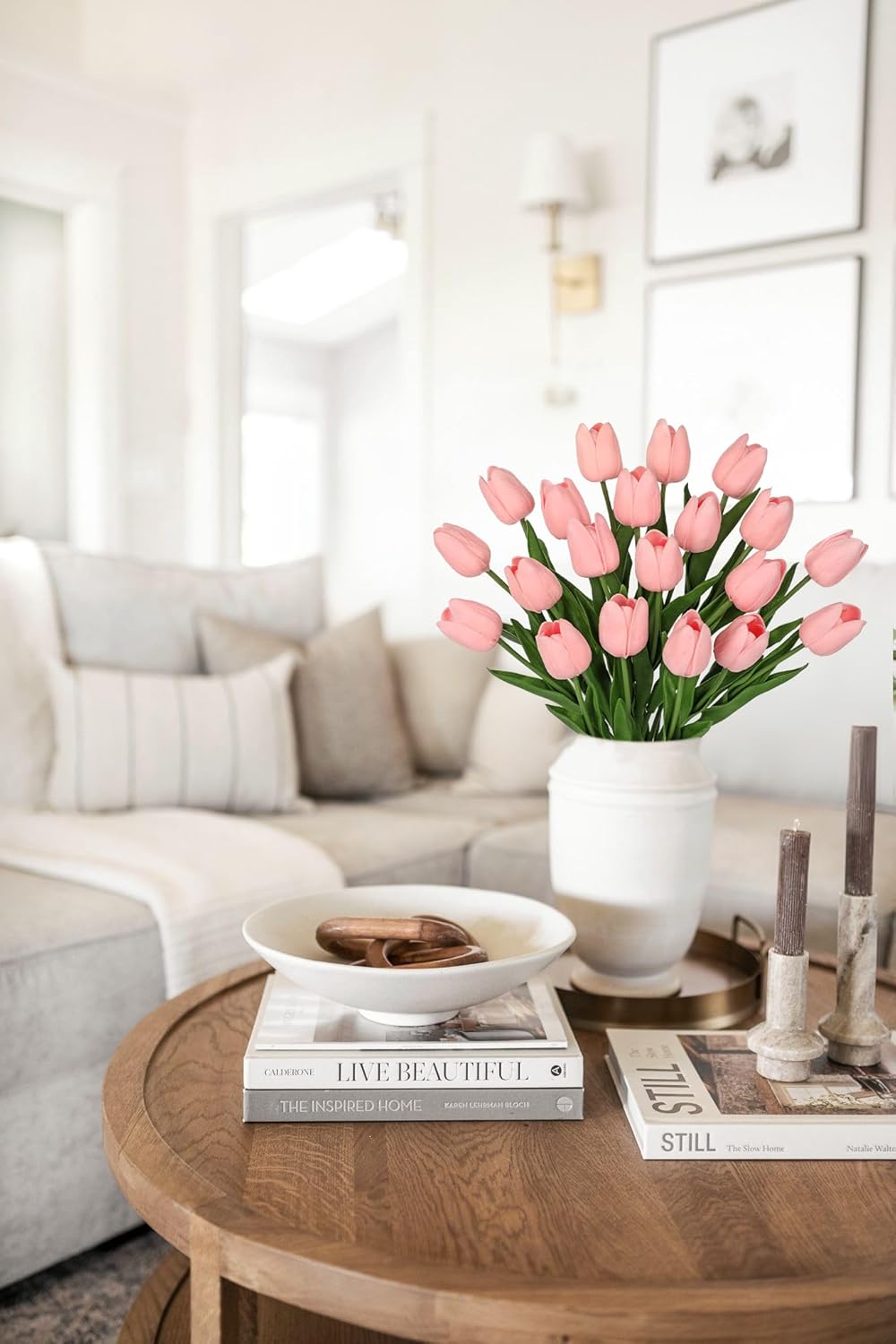 Thumbnail 5 de Briful 10er Set künstliche Tulpen Hellrosa (Real-Touch) – biegsame Deko-Blumen, ca. 34 cm