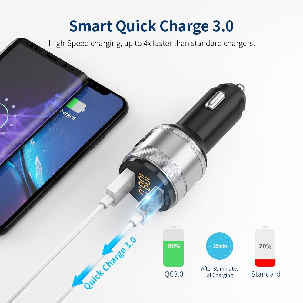 Detalle de ZeaLife Bluetooth FM Transmitter für Auto QC3.0 mit Freisprechfunktion, Dual USB Ladeports und USB Stick Unterstützung