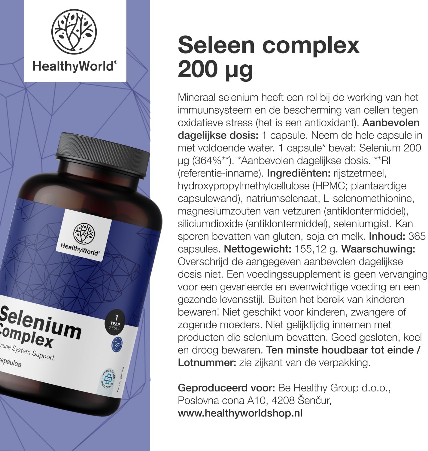 Thumbnail 6 de HealthyWorld Selen Complex 200 µg – 365 plantaardige capsules met 3 vormen selenium