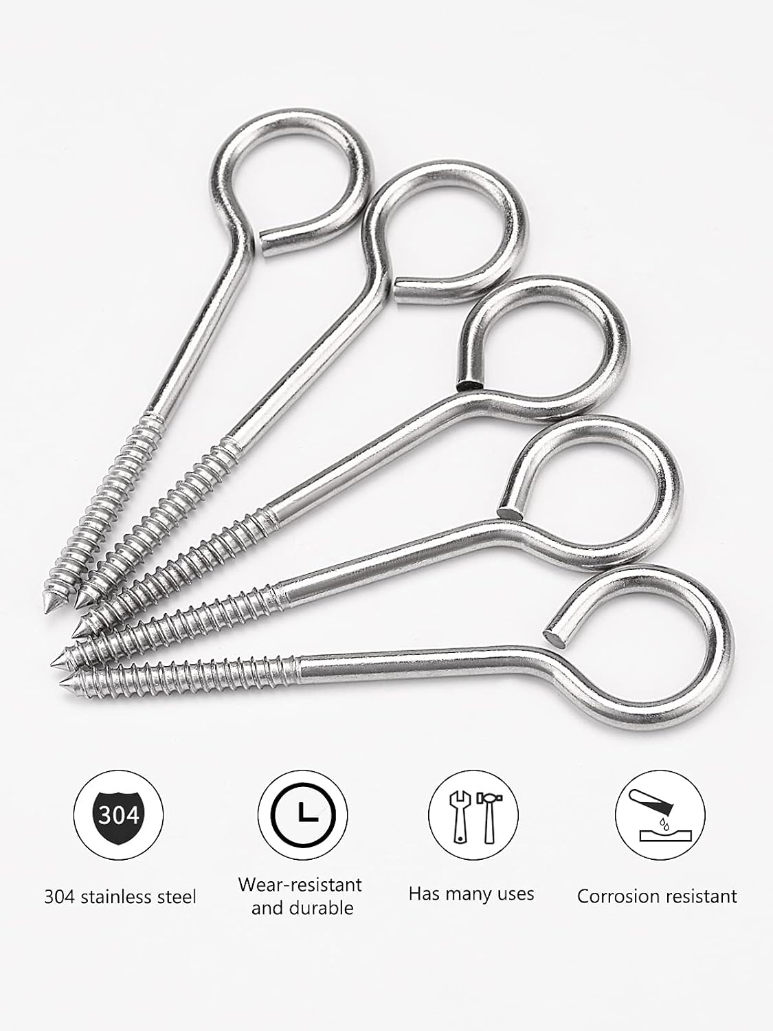 Detalle de TooTaci Eye Bolts M5/100mm Long Stainless Steel Screw-in Hooks (20 Pieces)