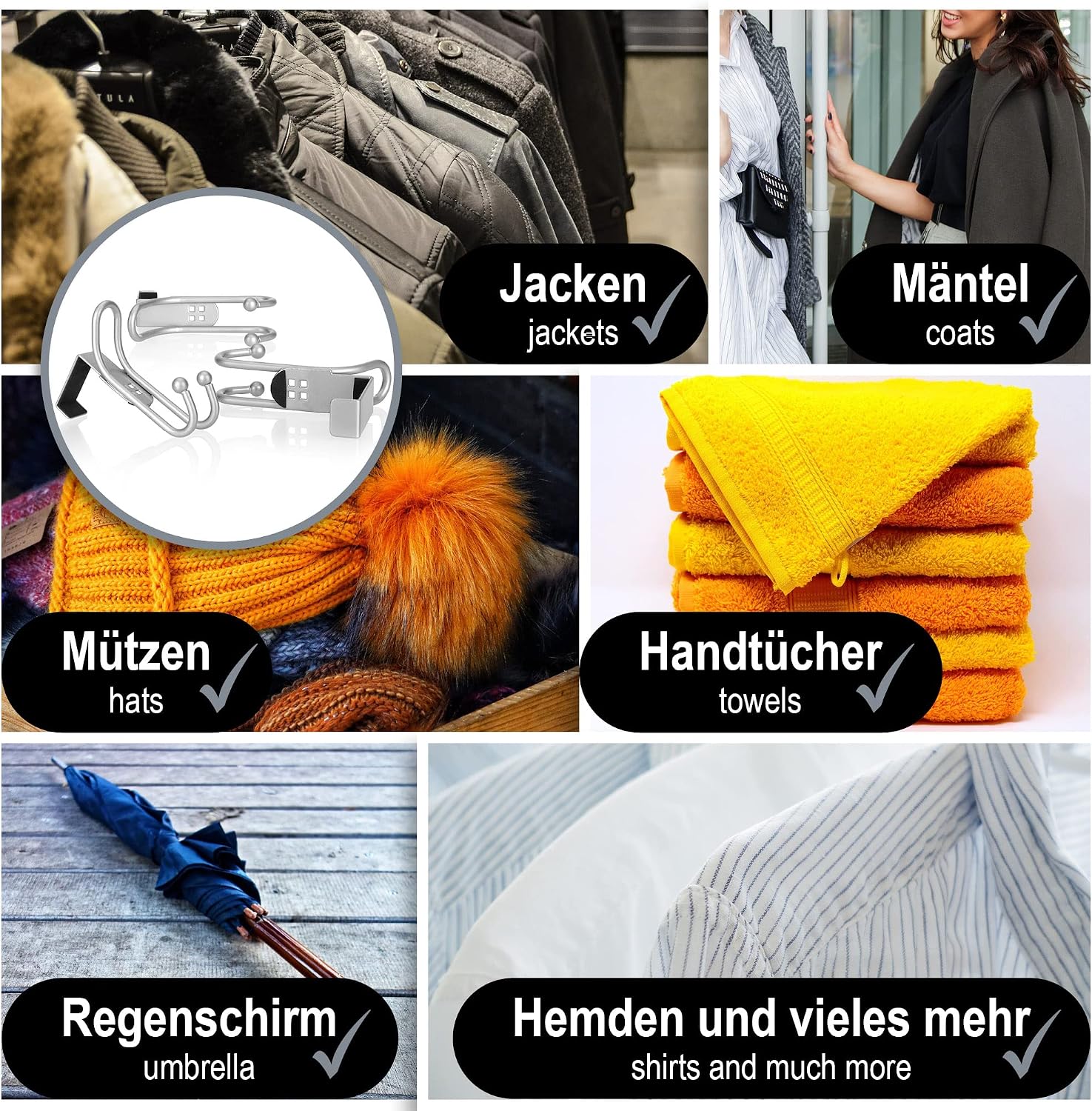 Thumbnail 3 de com-four® 8x Ganci per Porte - Ganci Appendiabiti Doppi con Protezione in Schiuma