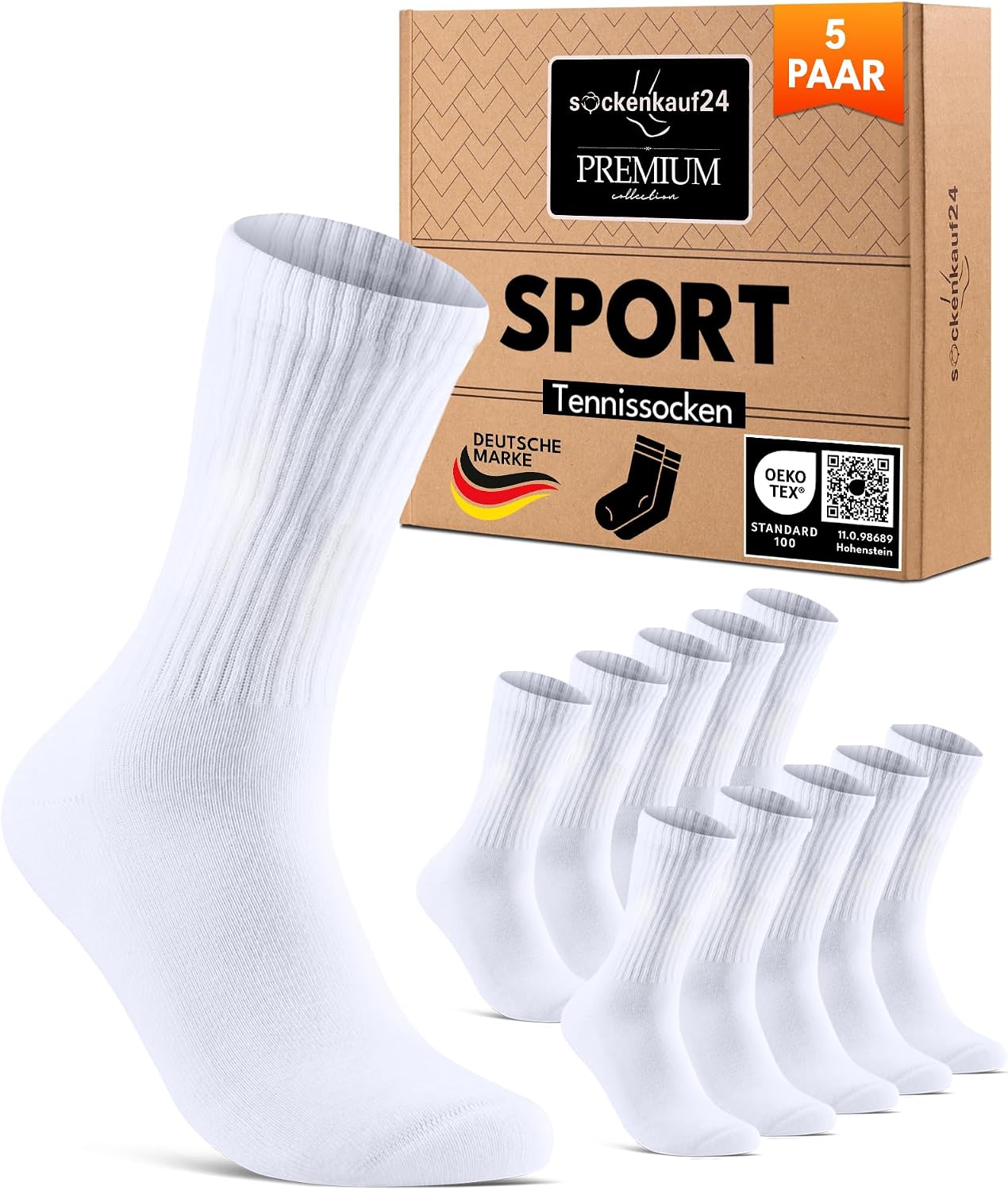 sockenkauf24 Premium Tennissocken Unisex – gepolstert, atmungsaktiv & nachhaltig (5 Paar)
