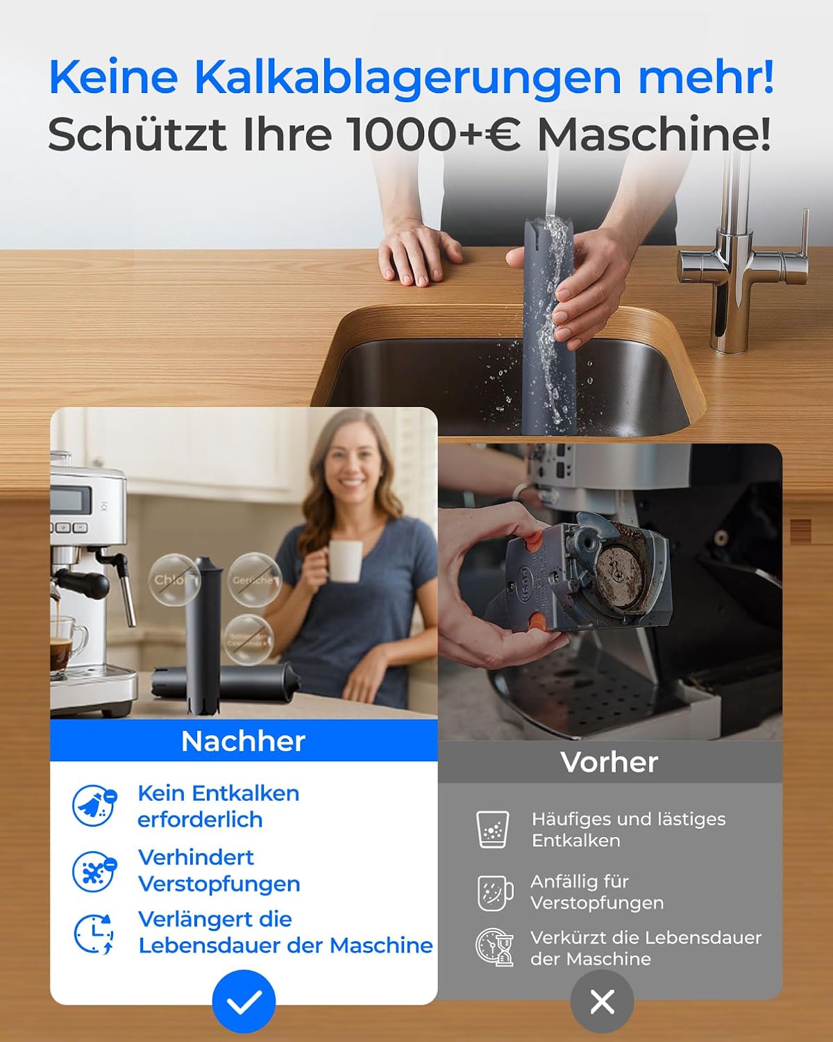 Detalle de Waterdrop Ersatzwasserfilter – kompatibel mit Smart+, Smart, 24233 Filterpatrone, Jura E-Serie