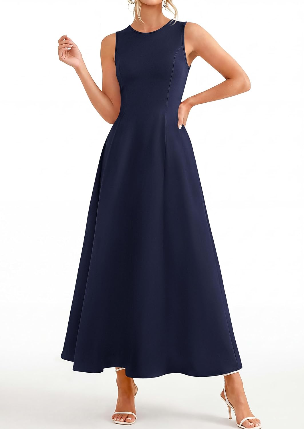 Detalle de PRETTYGARDEN Women's Sleeveless Summer Elegant Maxi Dress with Pockets