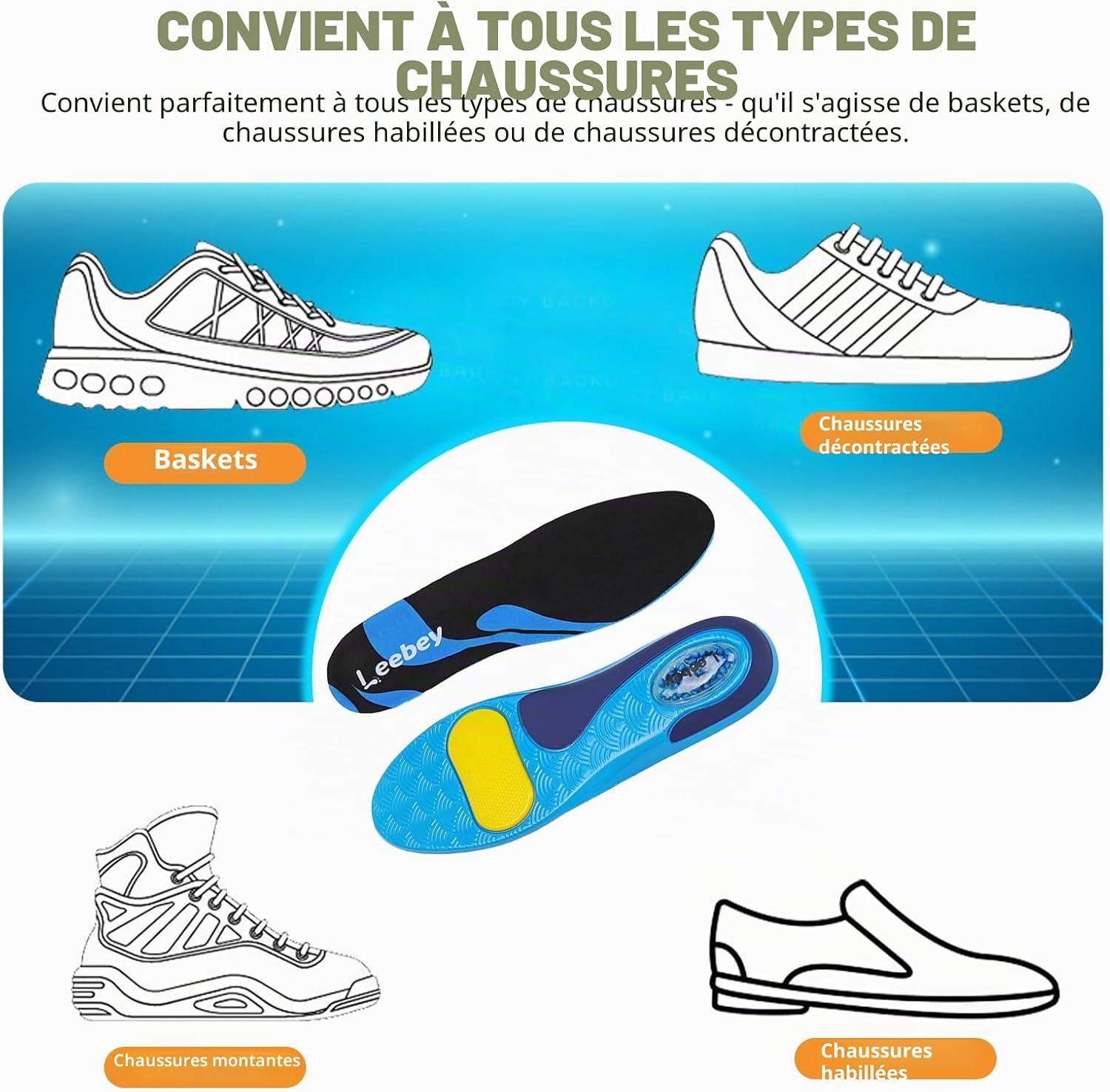 Thumbnail 6 de Leebey Semelles Orthopédiques – Soutien de la voûte plantaire, confort universel (bleu, EU 35-36)