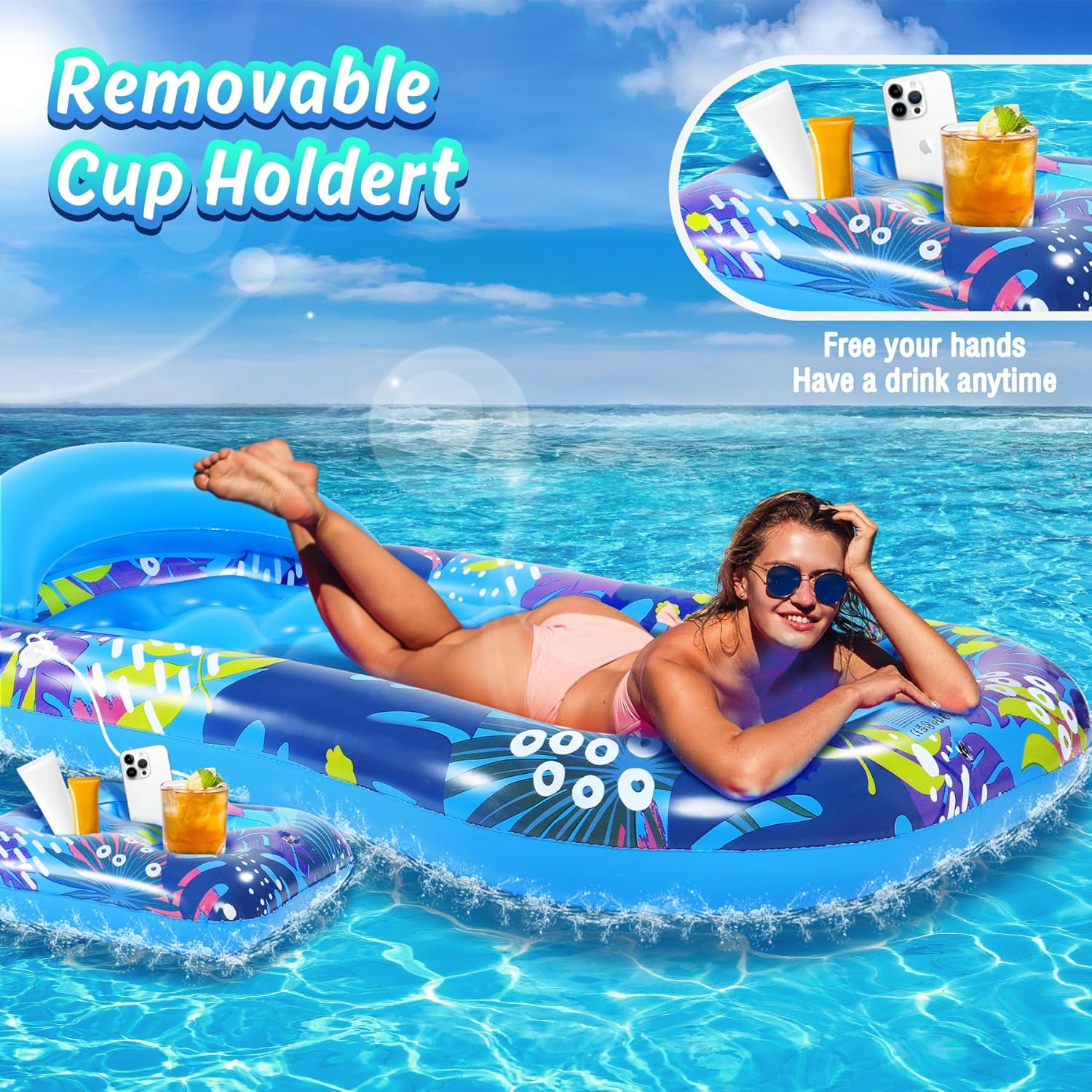 Detalle de Subtail Bouée Piscine – Matelas gonflable avec porte-gobelet et fauteuil amovible