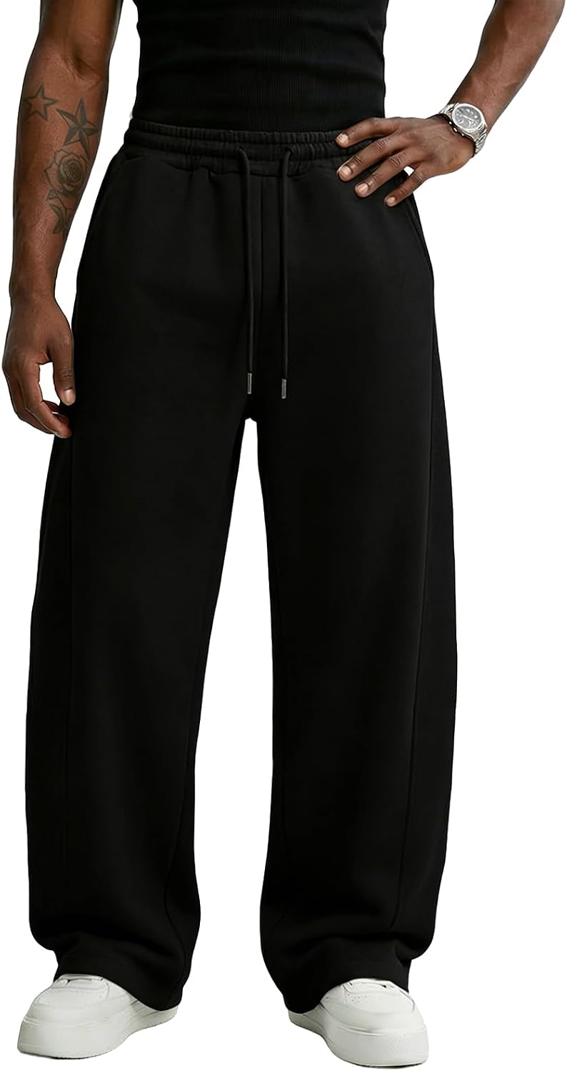 Detalle de Wangdo Men's Baggy Sweatpants: Wide-Leg Cotton-Blend Lounge Joggers with Pockets