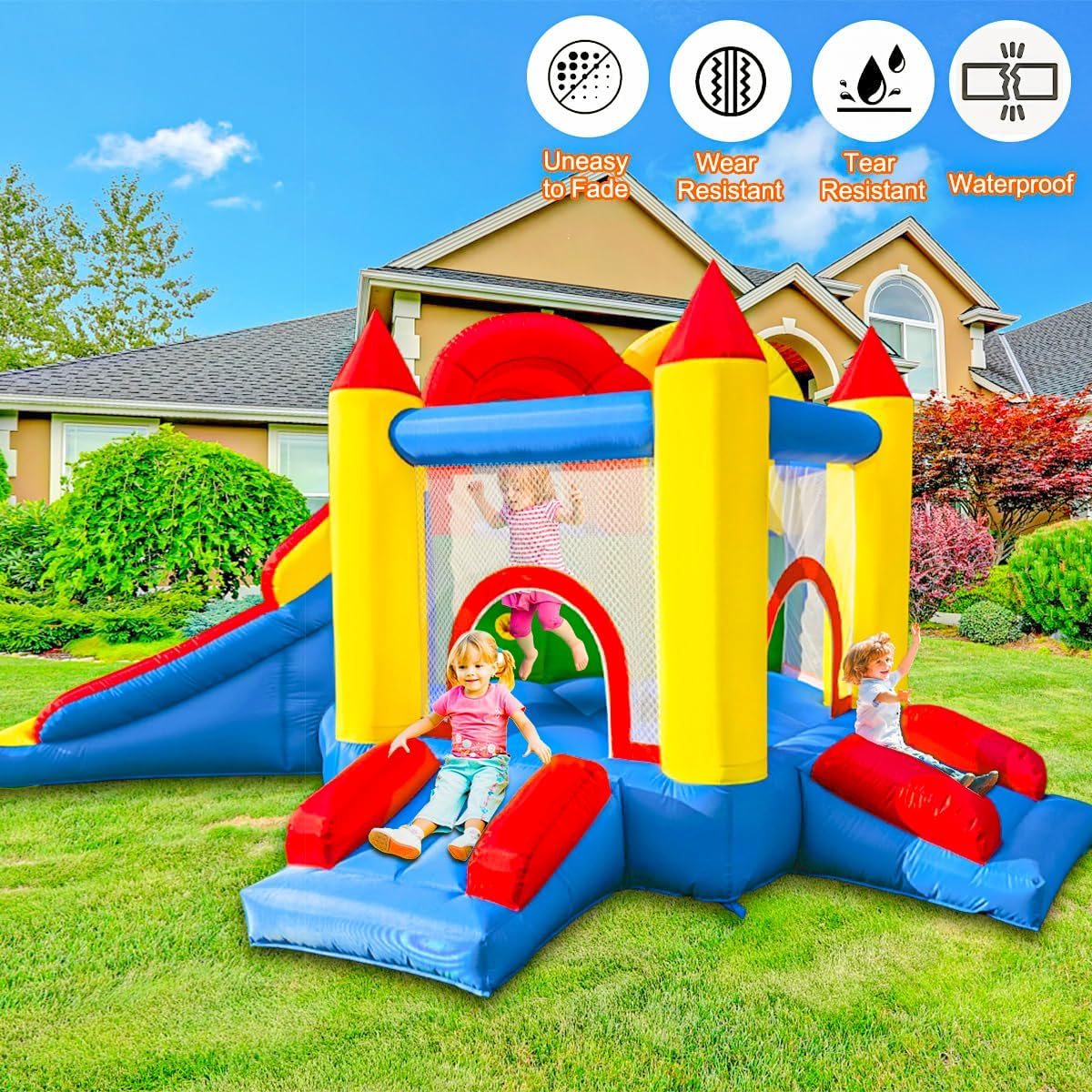Thumbnail 4 de Ballsea Castello gonfiabile con scivolo – parco giochi gonfiabile per interni ed esterni (375x305x195 cm)