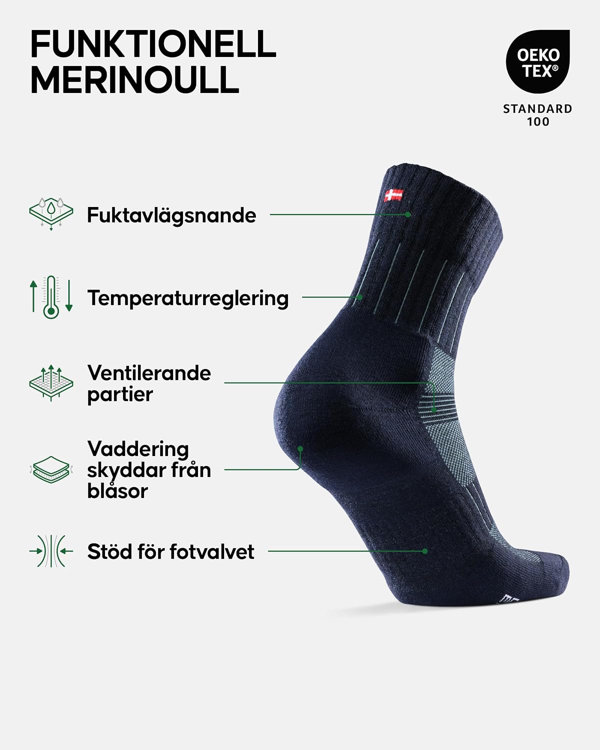 Detalle de DANISH ENDURANCE Merino Ull Löparstrumpor, vadderade knähöga, 2-pack