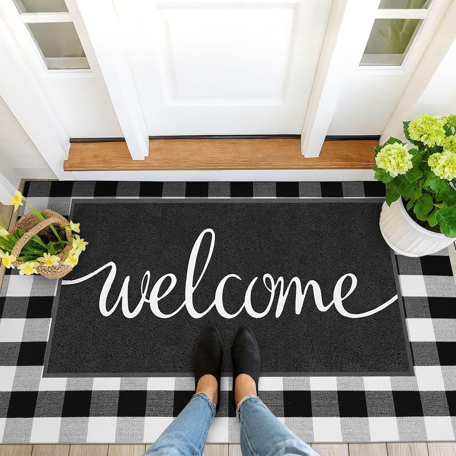 Detalle 2 de EARTHALL 59" x 35" Welcome Doormat, Low-Profile PVC with Rubber Backing
