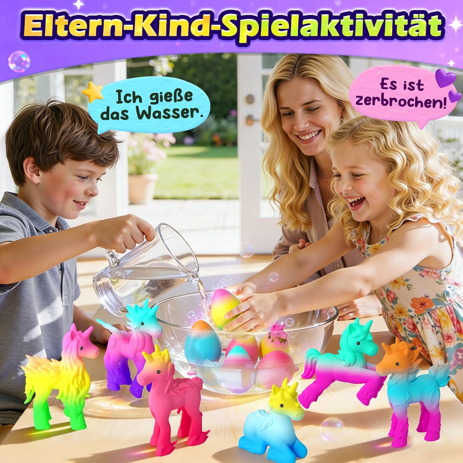 Detalle 2 de Einhorn Schlüpft Regenbogeneier 6er Set 🐣