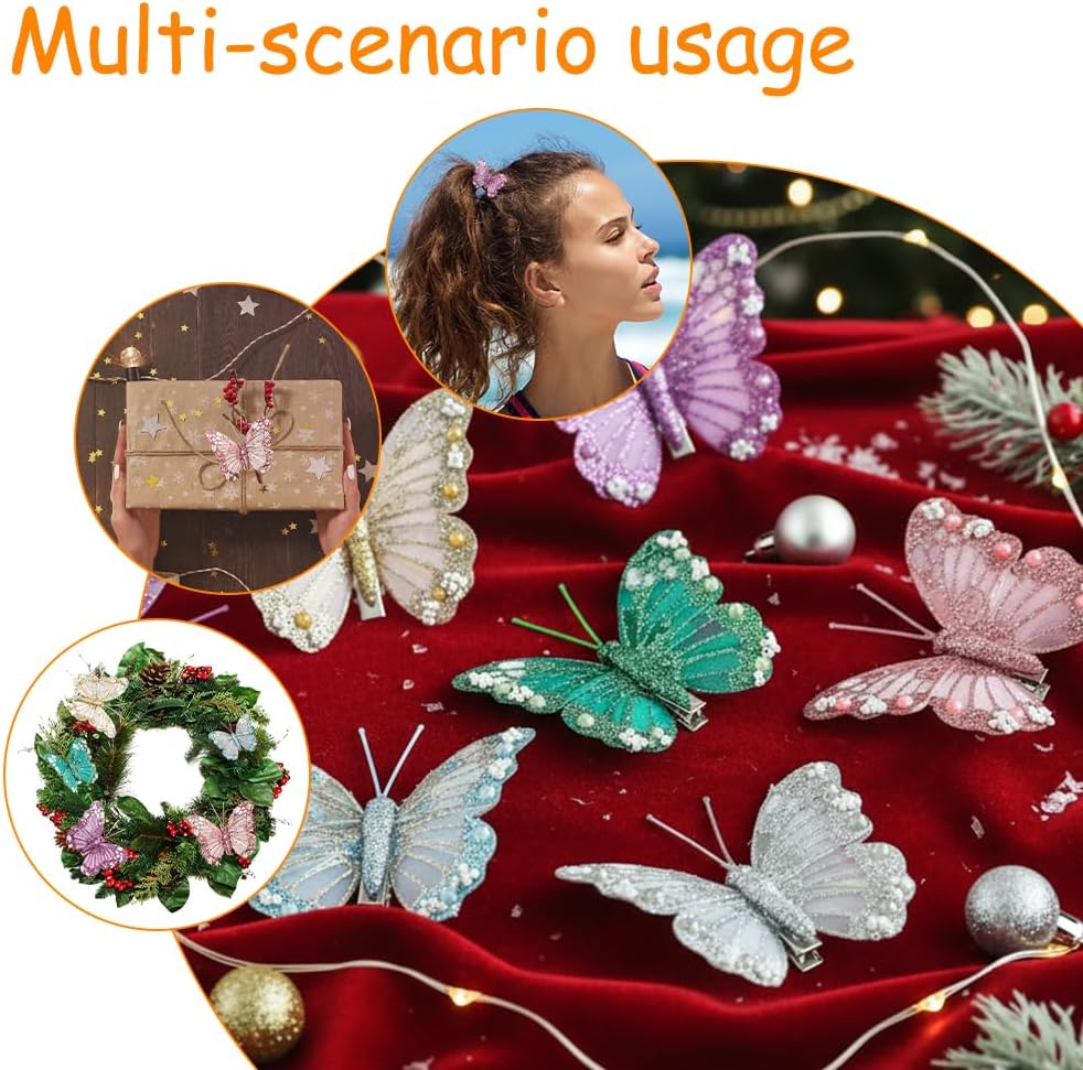 Detalle de Wedding Butterfly Ornaments (3/6-pack): Glittery Clips for DIY Decor