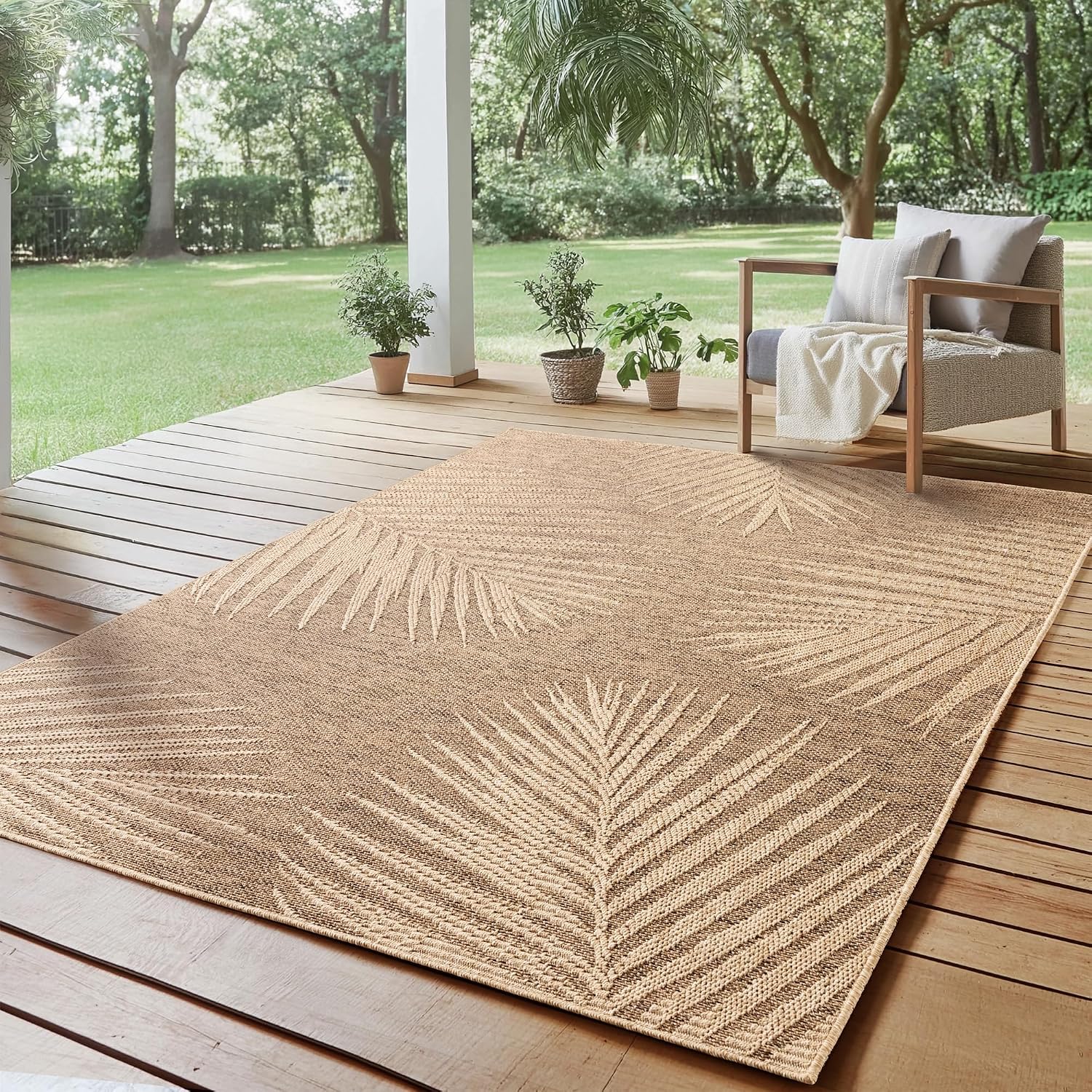 Detalle de SIMPEX Indoor Outdoor Teppich Wetterfest – Natürlicher Jute-Look, 200x290 cm