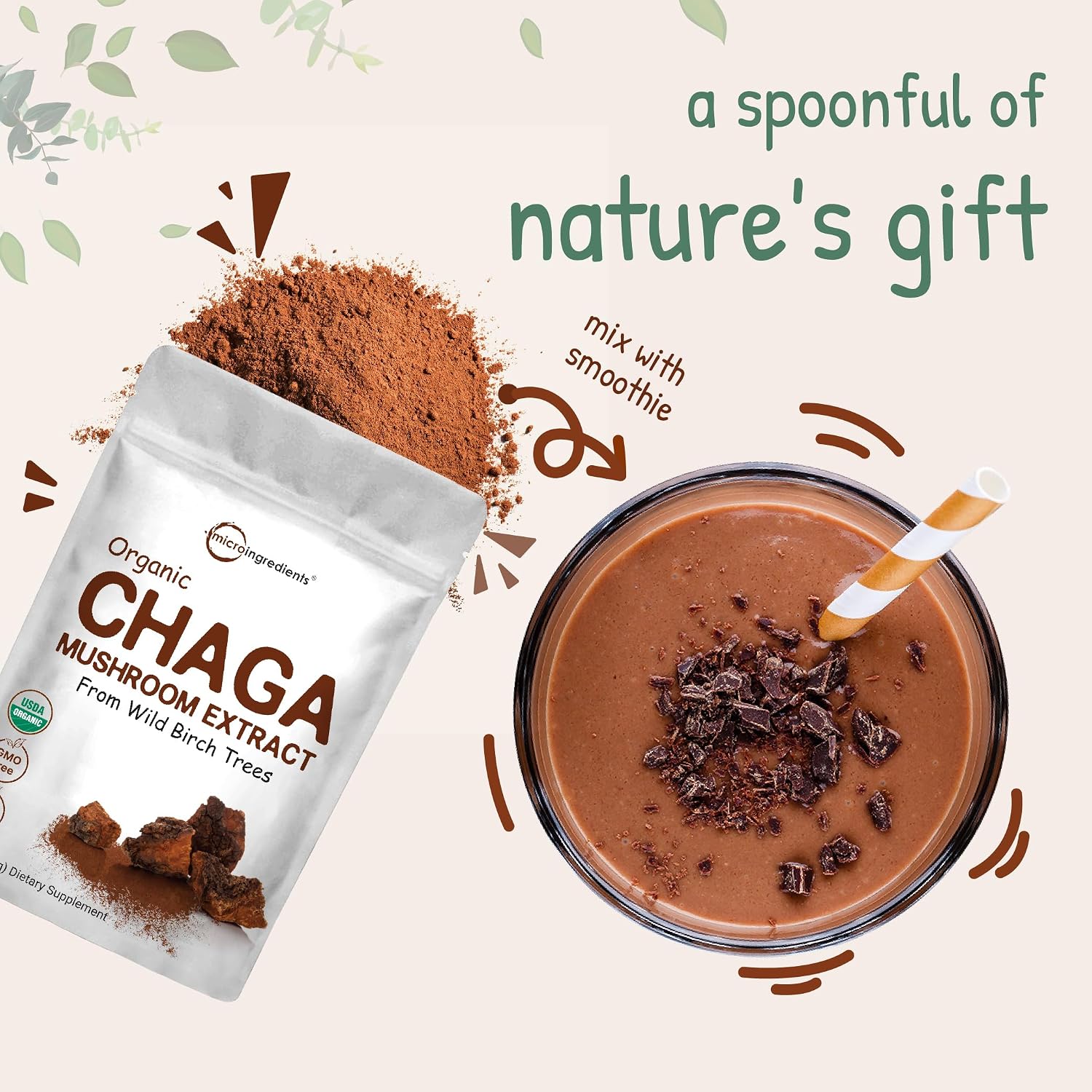 Detalle 1 de Micro Ingredients COT-0100 Organic Chaga Mushroom Extract Powder, 10 oz, 100:1