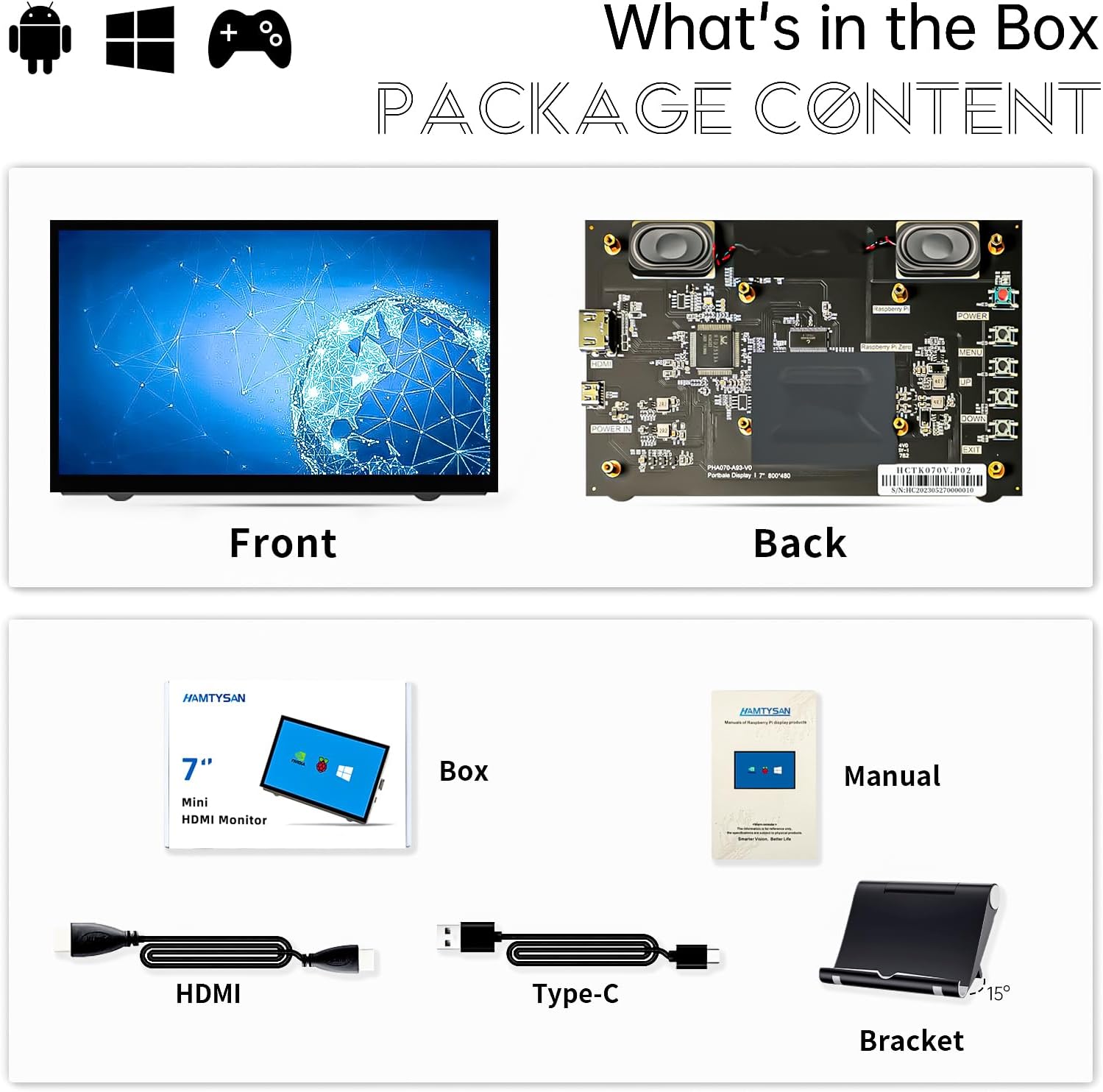Thumbnail 6 de HAMTYSAN 7-Zoll Raspberry Pi Bildschirm HDMI Monitor – 800×480 LCD mit Dual-Lautsprechern (Non-Touch)