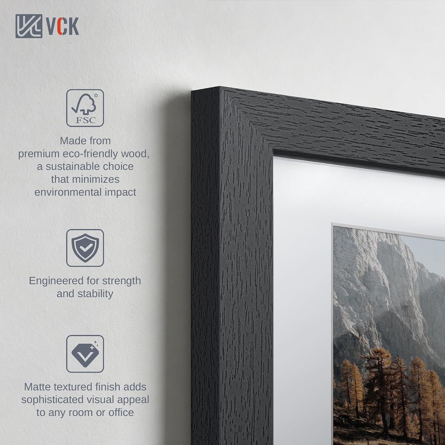 Thumbnail 4 de VCK 8x10 Picture Frame Set of 5 – Versatile Black Frames for 5x7 or 8x10 Displays