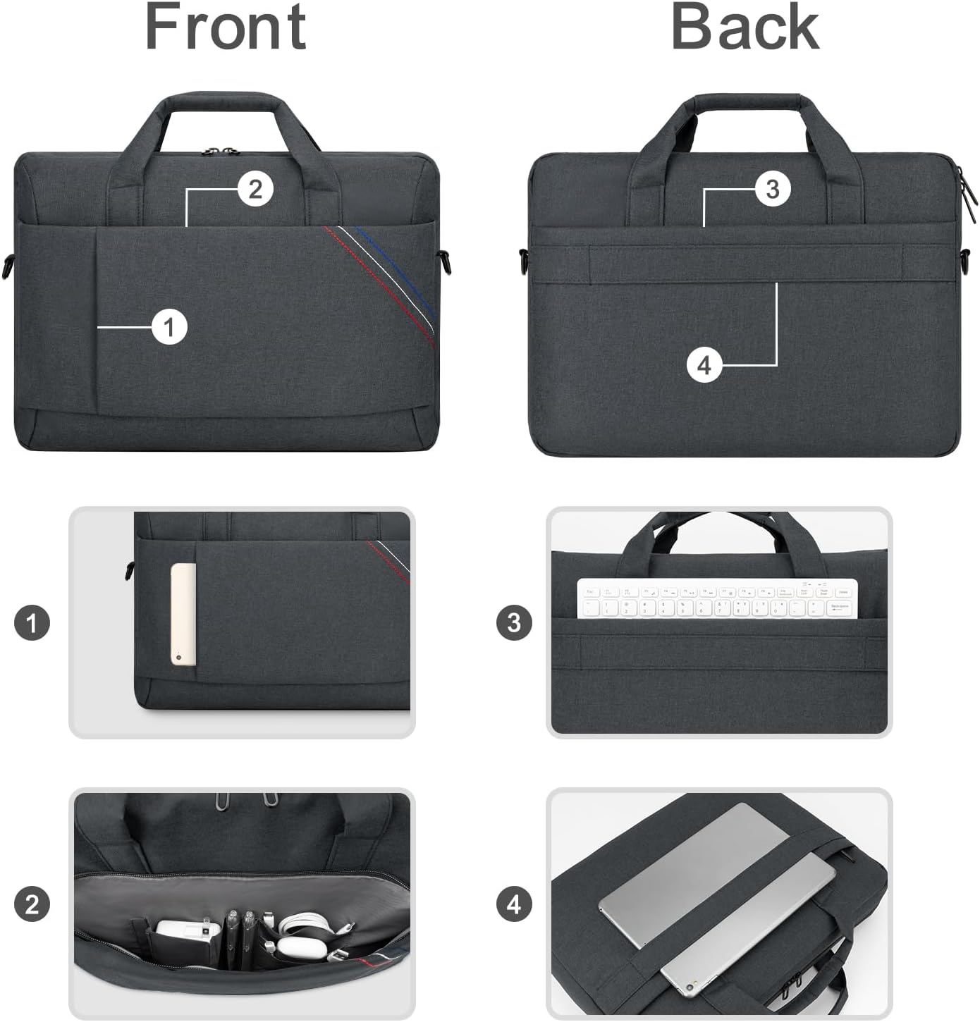 Detalle 2 de Jooeer Laptop Bag Case 15.6–16 Inch Briefcase: Practical Polyester Messenger for Work & Travel