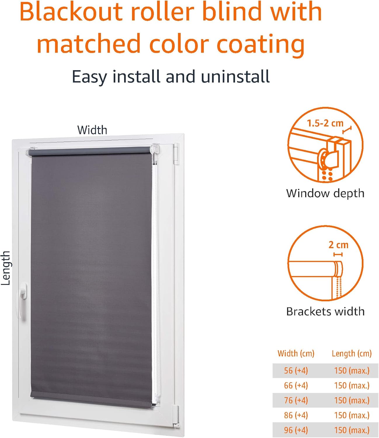 Detalle de Amazon Basics Blackout Roller Blind 86 x 150 cm 🪟
