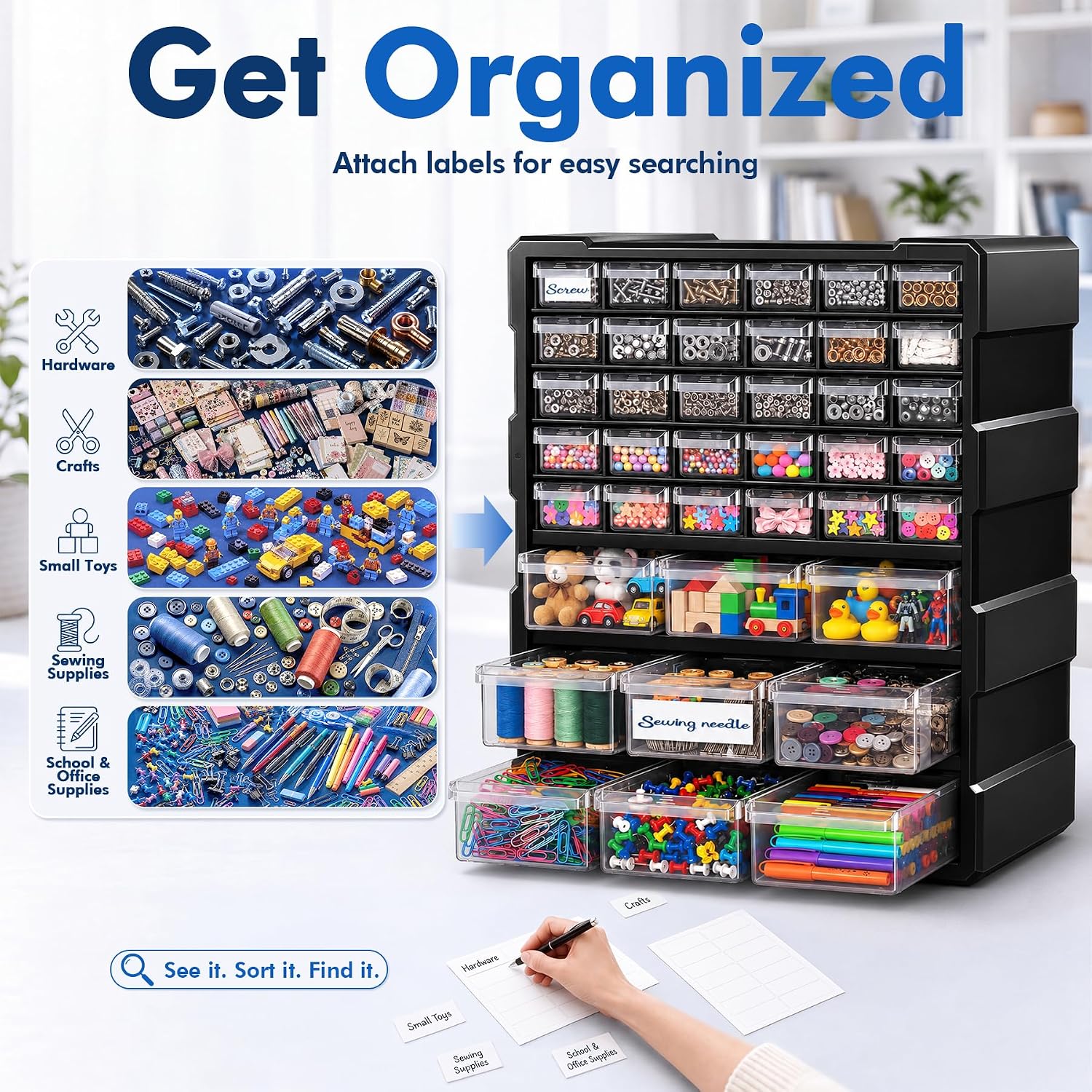 Detalle 2 de SSRTK HW001 Drawer Organizer with Mixed-Size Drawers, Dividers and Labels