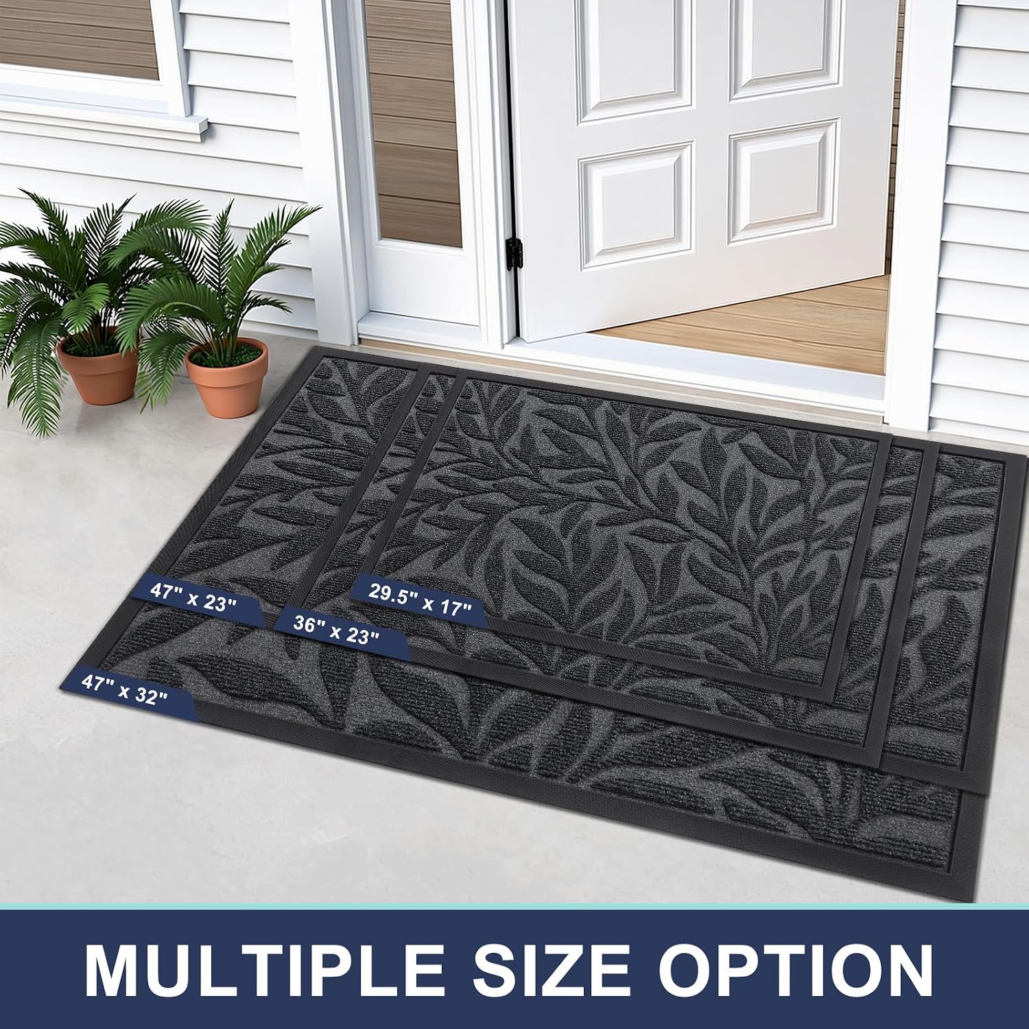 Detalle 2 de Smiry YSMD056+028-G-2026 Leaf Door Mat, Gray Polyester and Rubber