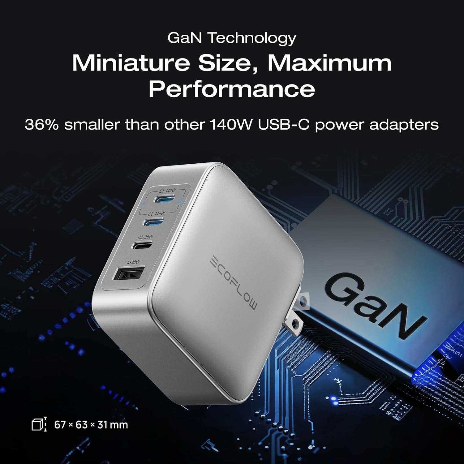 Detalle de EF ECOFLOW EF-WC-140-US Rapid Pro 4-Port USB-C Charger, 146W