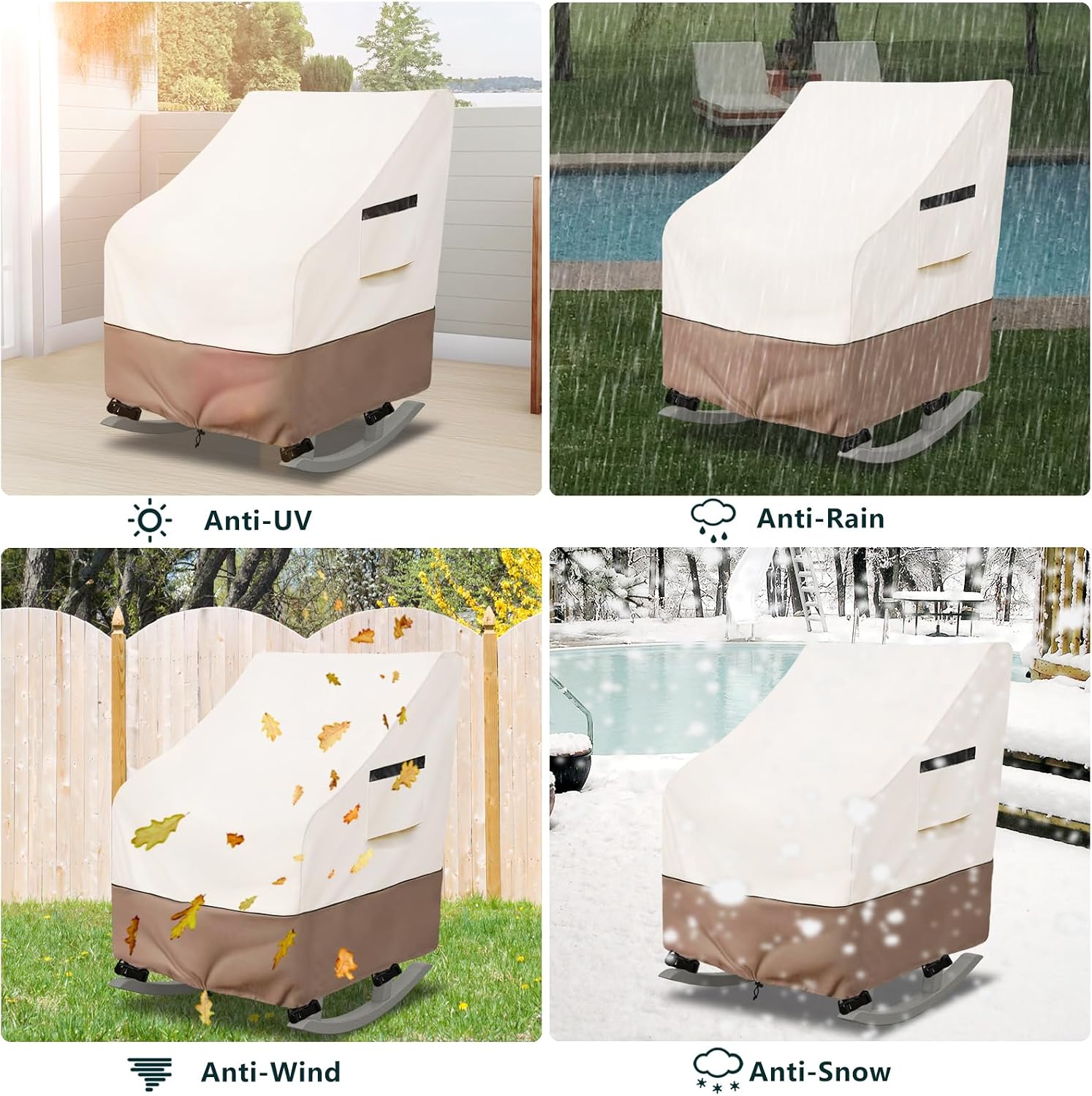 Thumbnail 6 de Krismile MTYY-88015 Outdoor Rocking Chair Covers, 2-Pack Beige Waterproof 600D