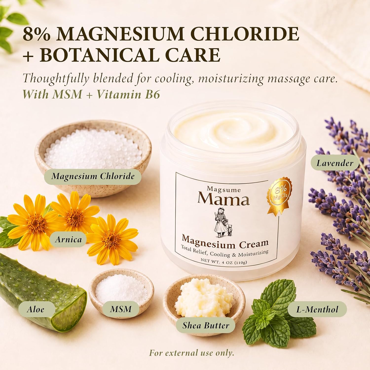 Detalle 2 de Magsume Mama Mama-Bear Relief Cream MC01, 8% Magnesium with Arnica & MSM