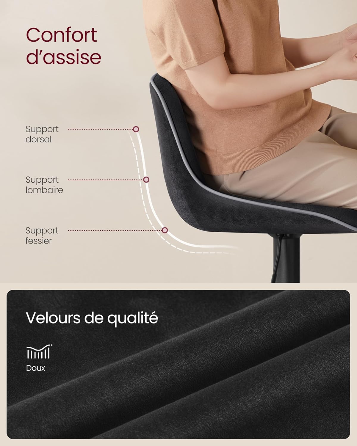 Thumbnail 3 de VASAGLE LJB188B01 Tabouret de bar réglable 45 cm