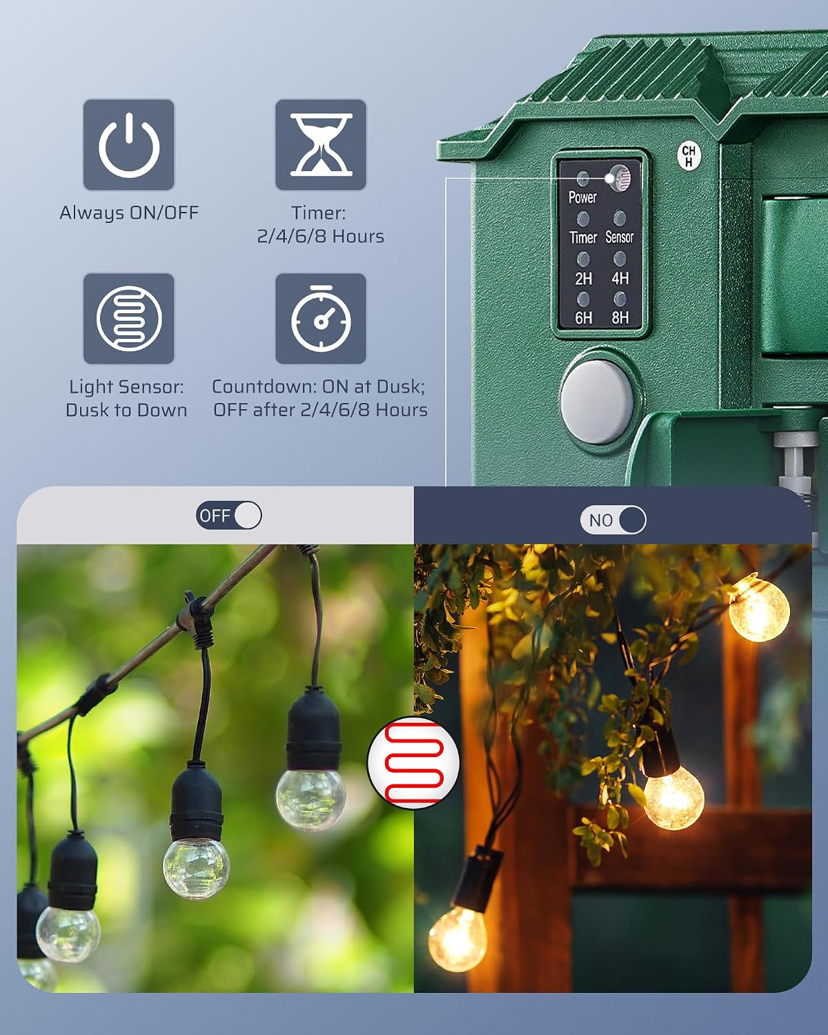 Detalle 2 de DEWENWILS Outdoor Power Stake Timer with 6 Outlets and Remote Control