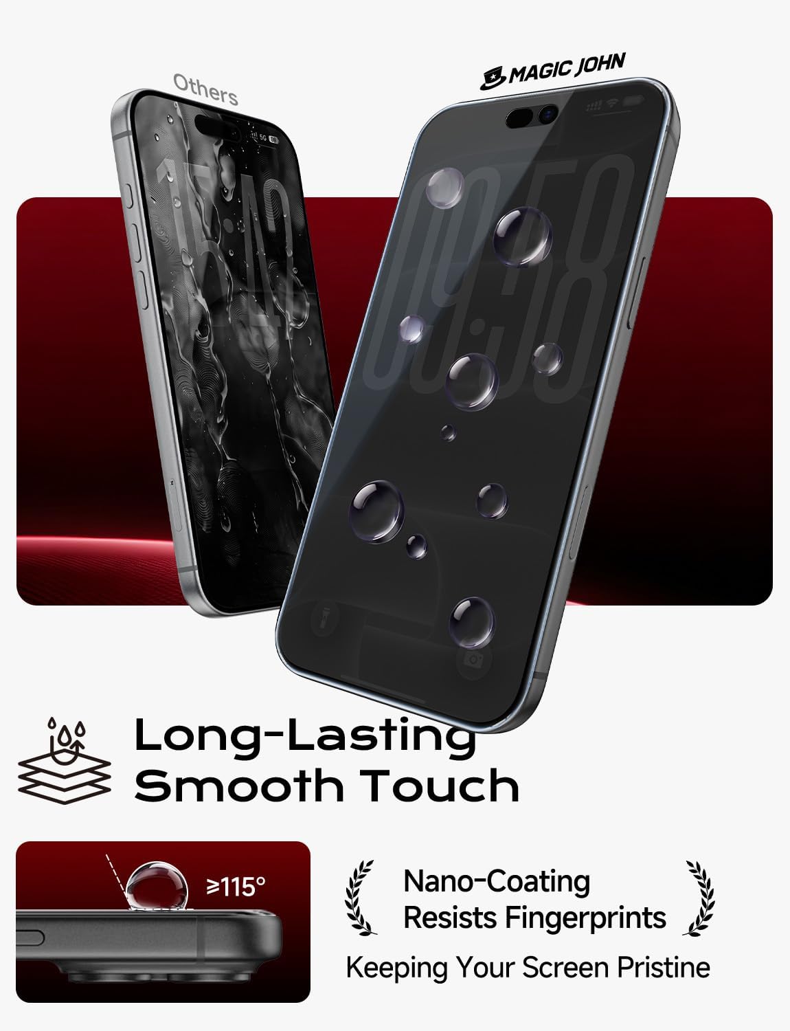 Thumbnail 6 de MAGIC JOHN iPhone 18 Pro Privacy AR Screen Protector, 2-Pack Tempered Glass