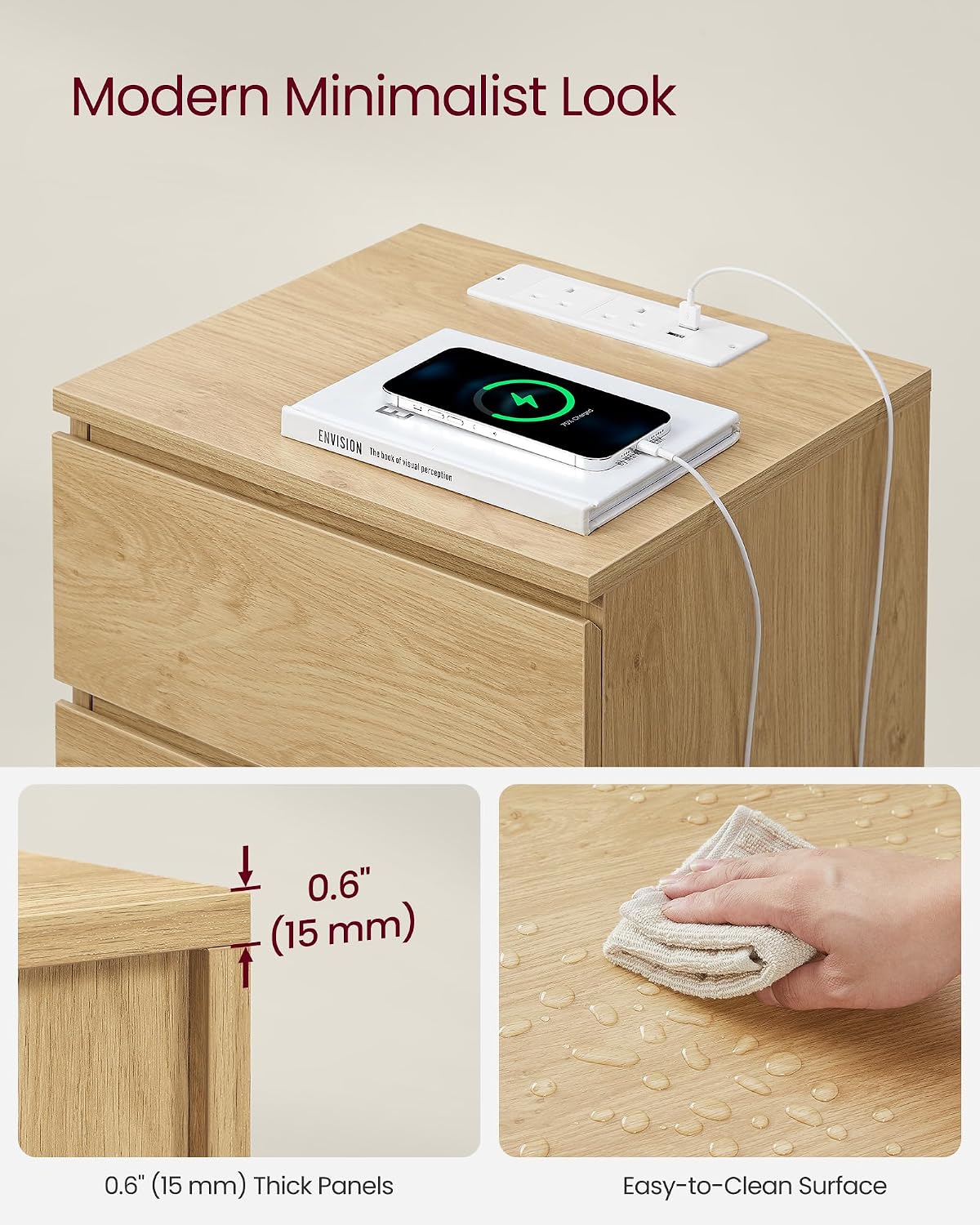 Thumbnail 6 de VASAGLE LET631Y71 KAILYN Bedside Table with 3 Drawers and Charging Station
