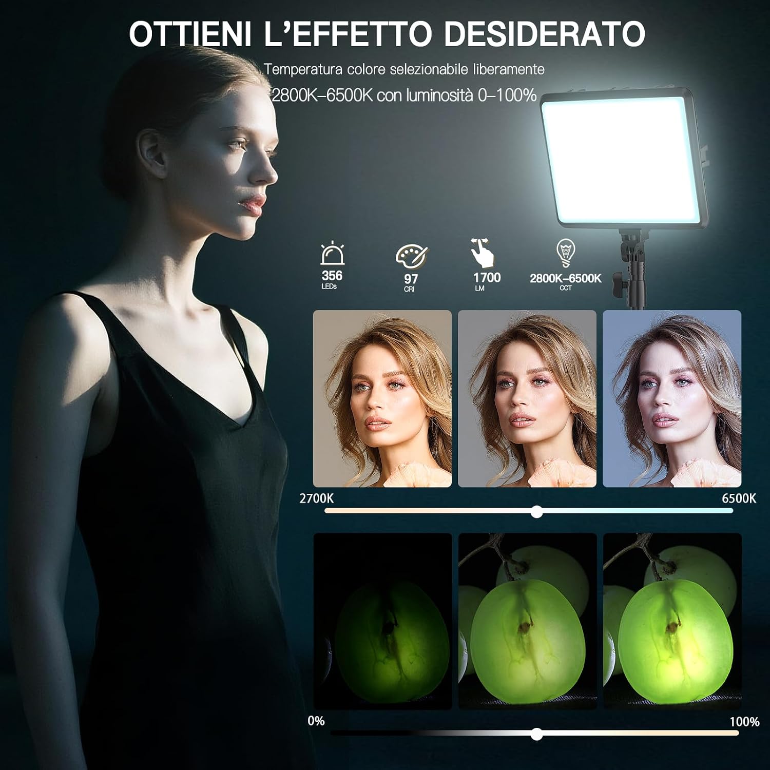 Thumbnail 2 de Kit di 2 Luci Video LED Dimmerabili 2800-6500K con Treppiede e Supporto Telefono – Luce da Studio 185,4 cm