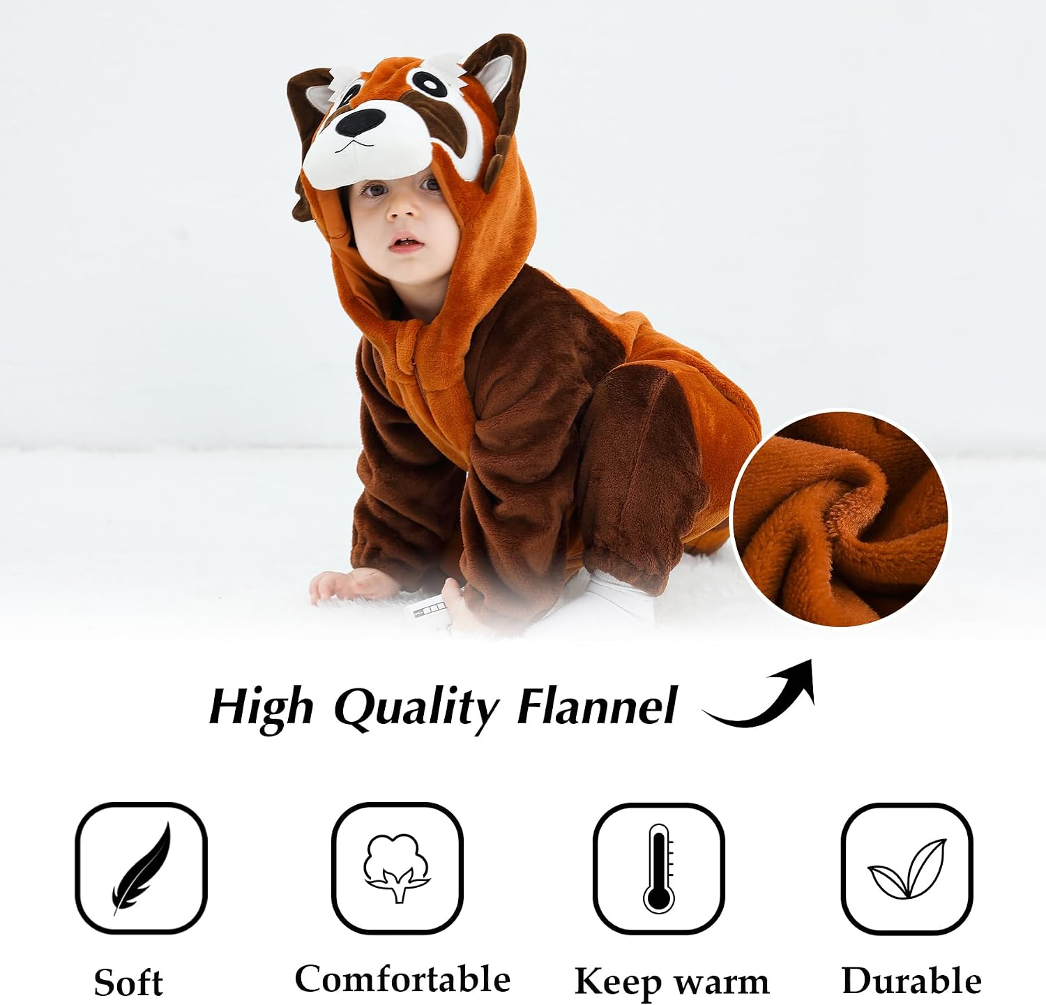 Detalle 2 de TONWHAR Baby Raccoon Romper, Polyester Flannel Halloween Costume and Playwear, 0-5T