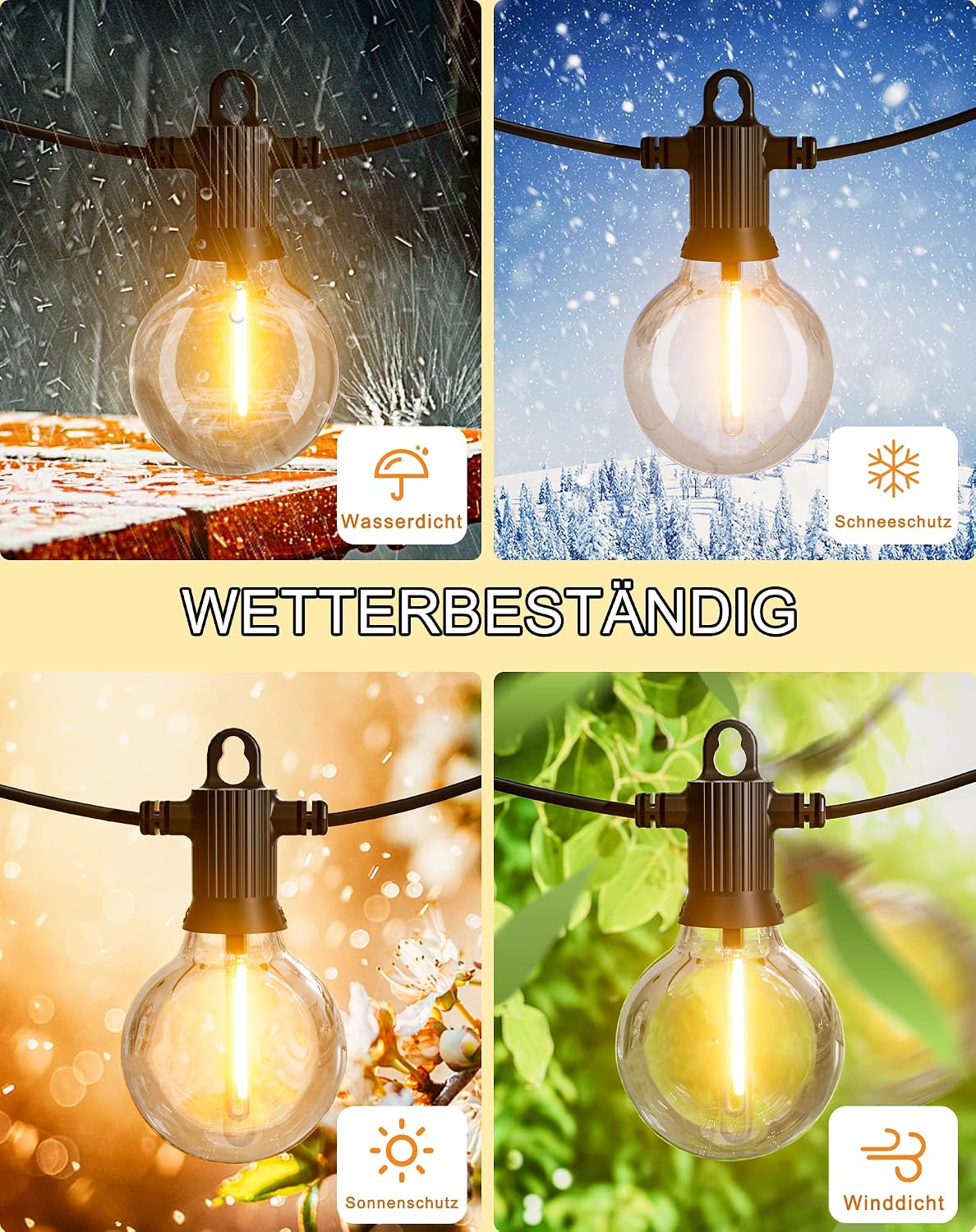 Detalle de Zuske LED-Lichterkette Außen 45 m – 73+3 G40 LEDs, IP65, dimmbar