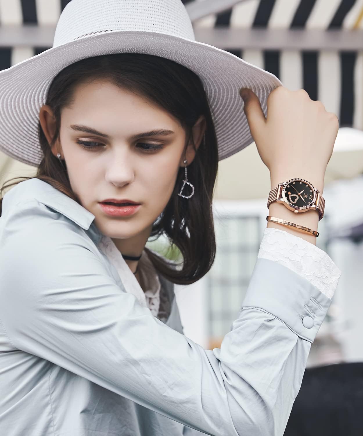 Detalle de OLEVS Montre pour Femme Or Rose – Cœur, Diamants et Mouvement Quartz Japonais