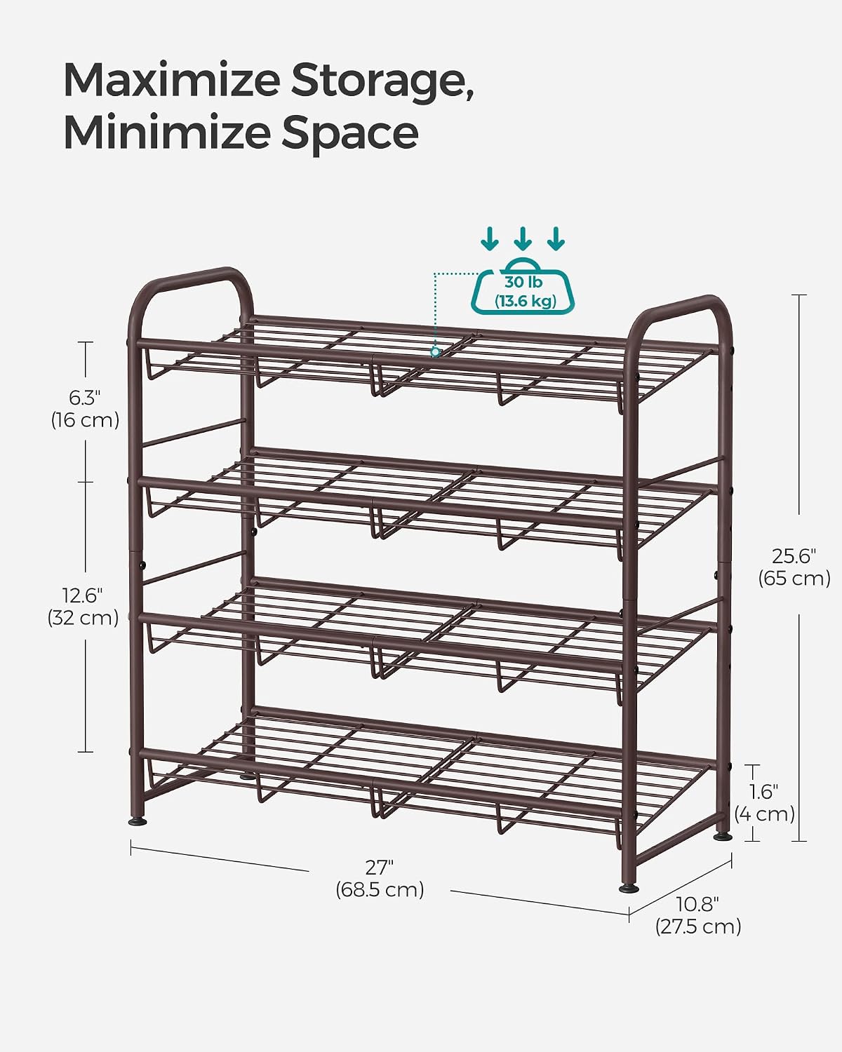 Detalle 1 de SONGMICS 4-Tier Metal Shoe Rack