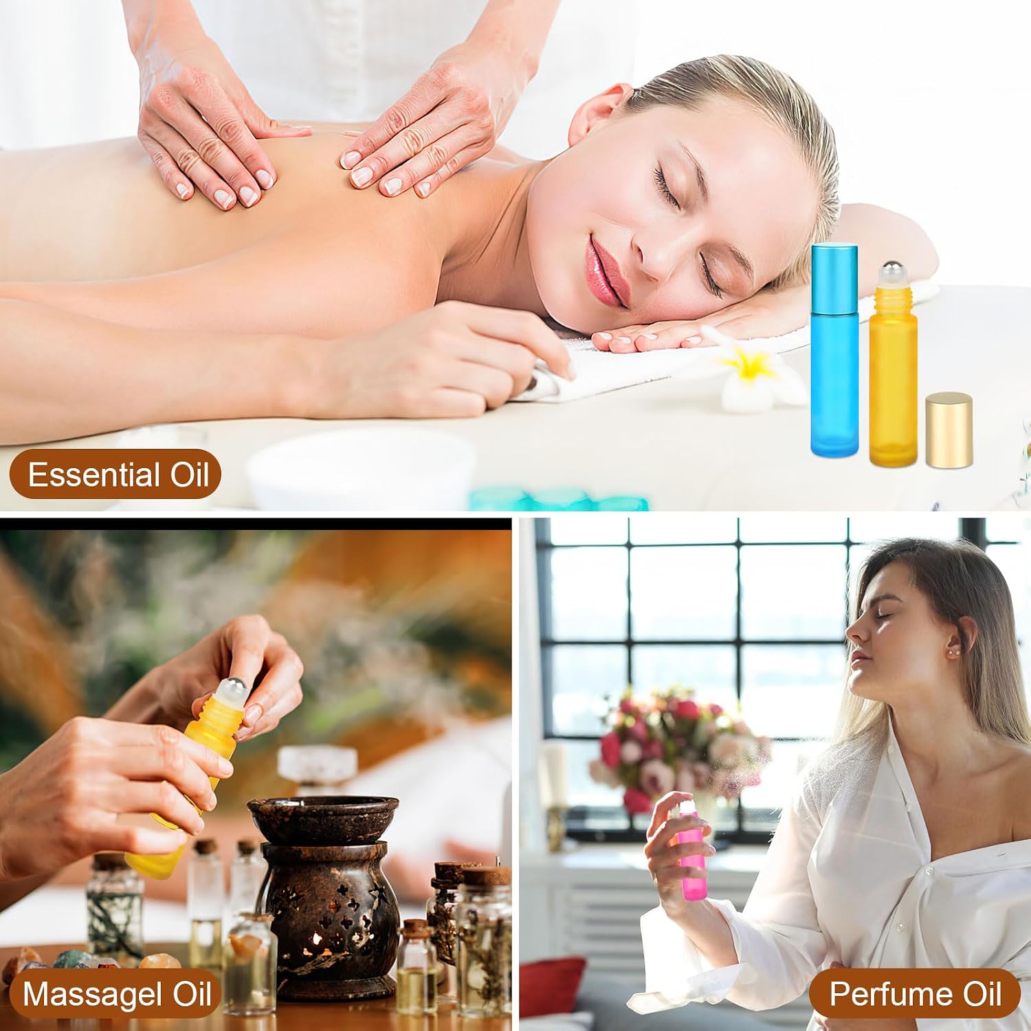 Detalle de 10 ml Roll-on Glasflaschen Set – 10 Stück farbig, mit Zubehör für ätherische Öle, Parfüm und Kosmetik