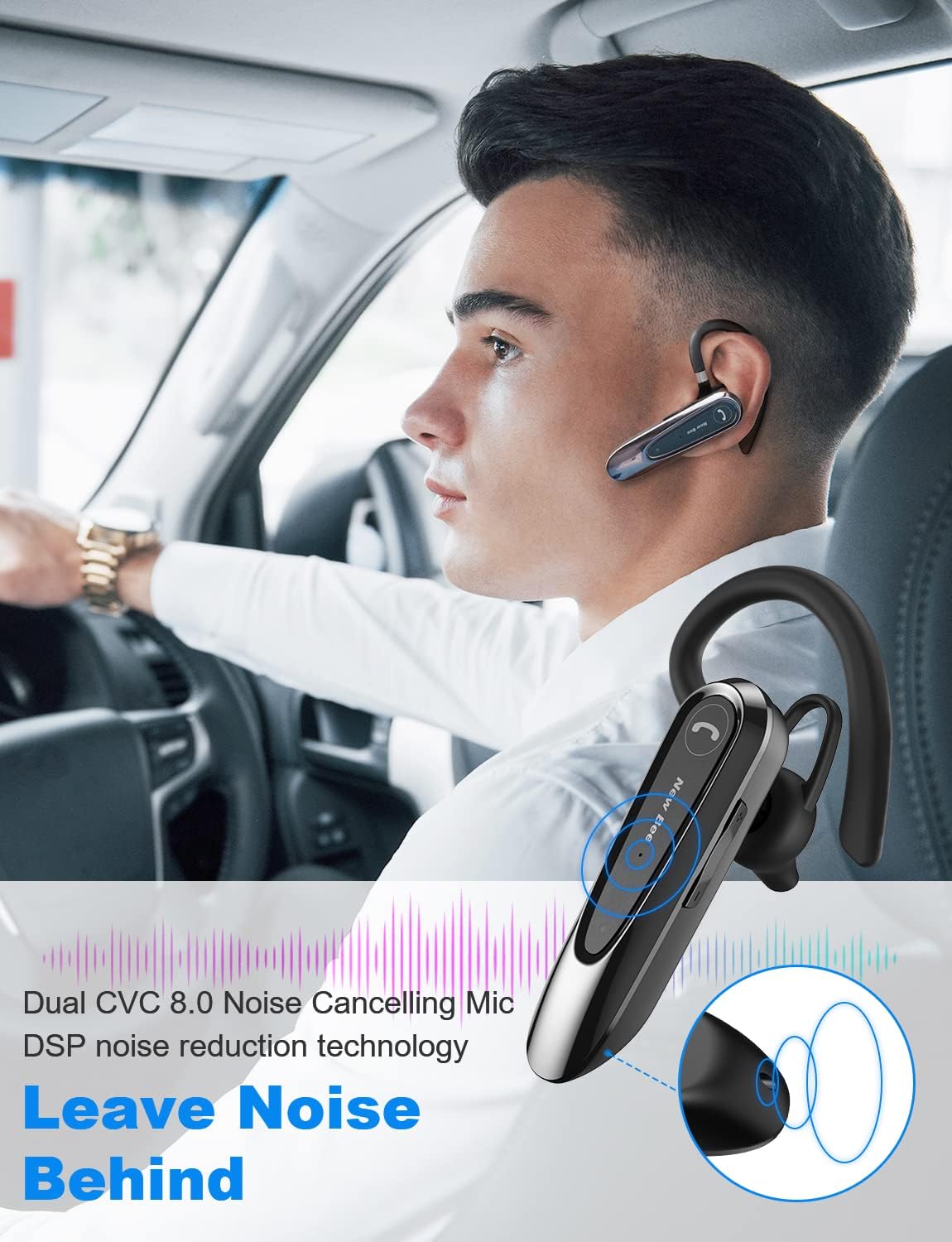 Detalle 2 de New Bee Bluetooth Headset B45 Freisprech – Dual-Mikrofon, V5.0, 20 h Sprechzeit