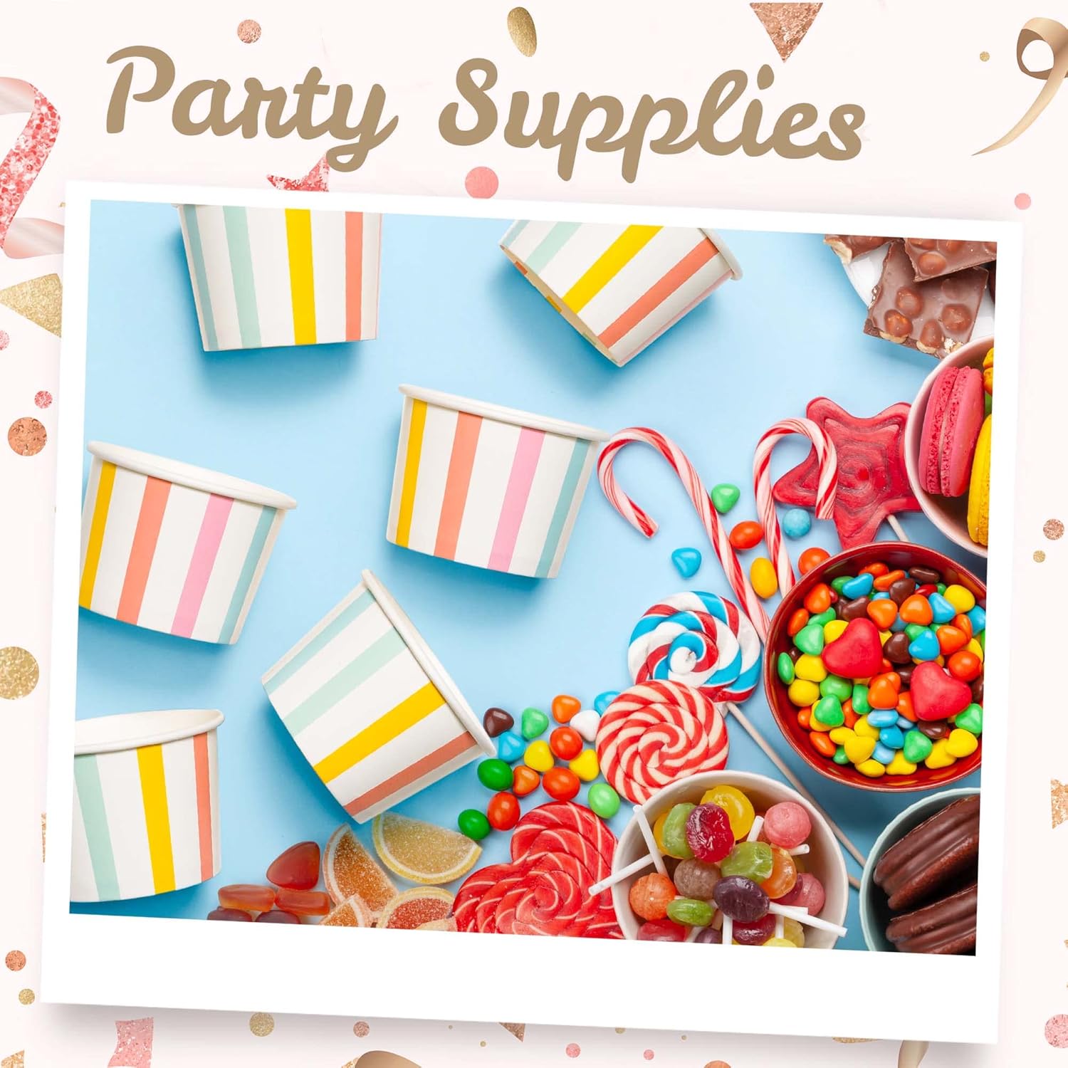 Thumbnail 1 de MATICAN 5.5-Oz Paper Ice Cream Cups, 50-Count: Pastel Stripes for Hot or Cold Treats