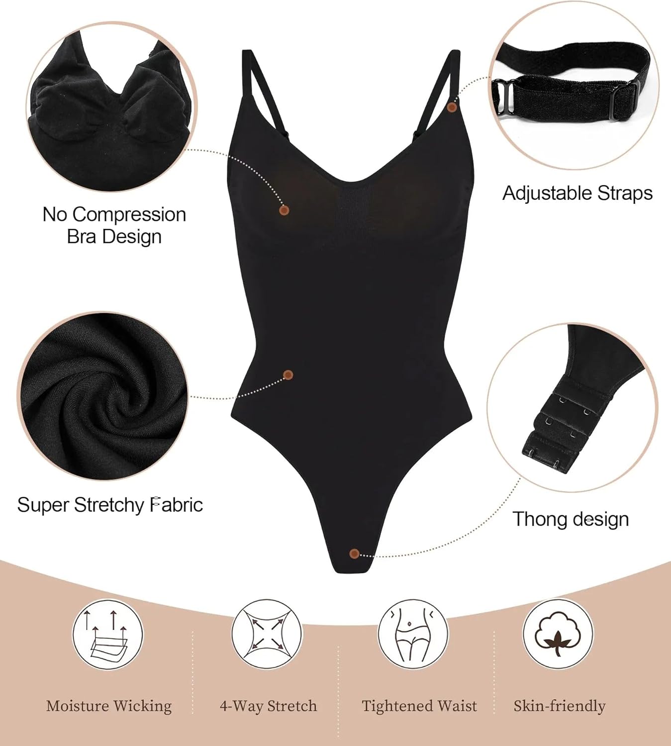 Detalle 2 de SHAPERX Bodysuit Tummy Control Seamless Shaper