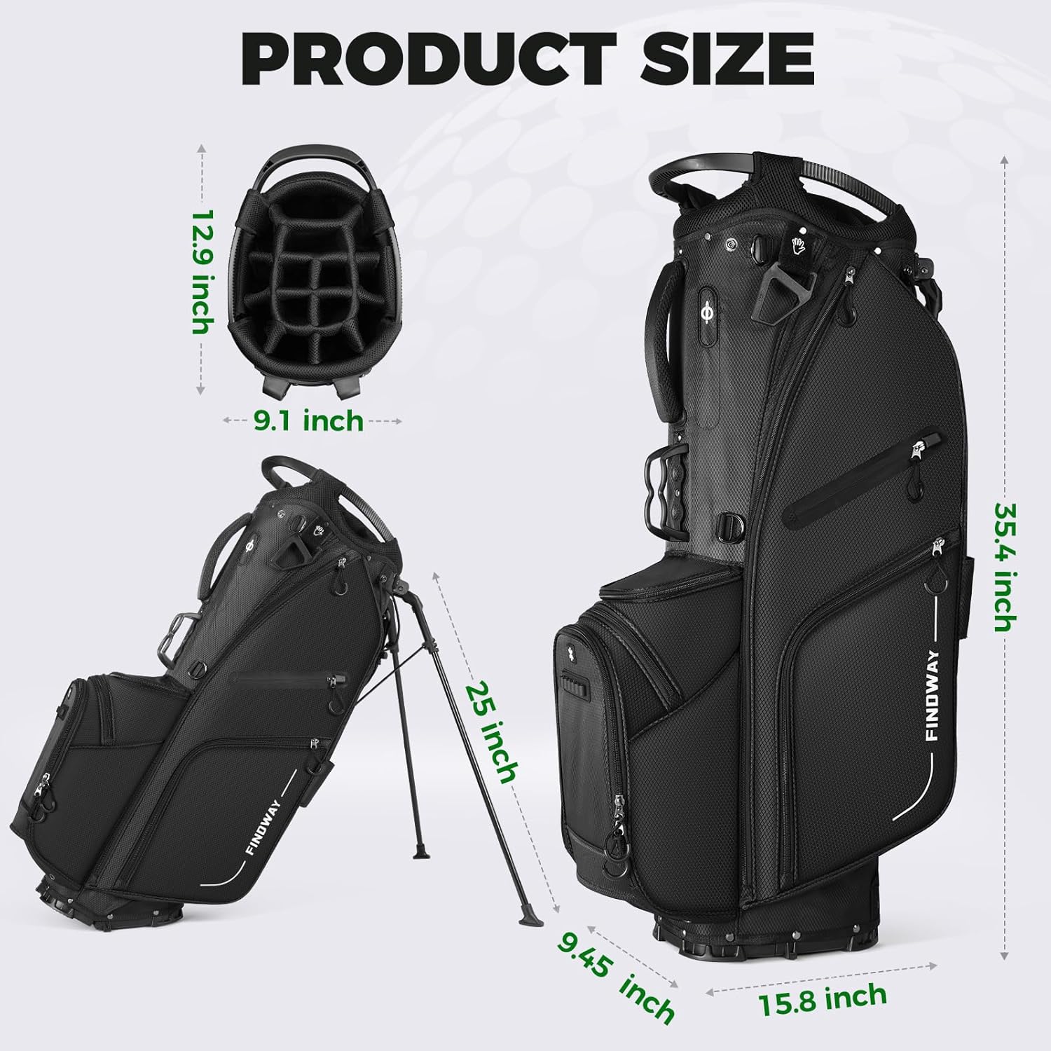 Thumbnail 6 de Findway 14 Way Golf Stand Bag – Lightweight Stand Carry Bag for Men and Women