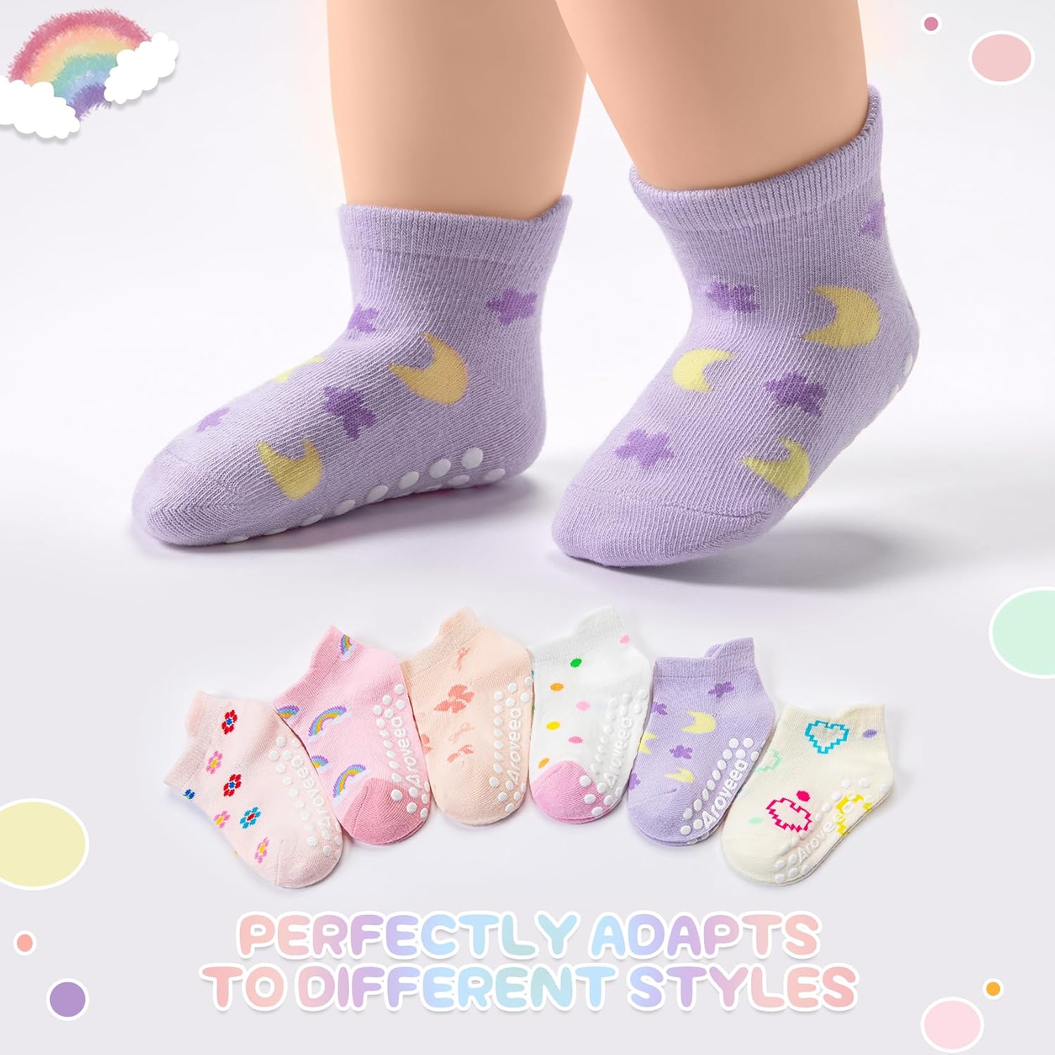 Thumbnail 5 de Aroveea Ar-sock1 Toddler Grip Socks, 12-Pack Cotton-Rich Ankle Socks