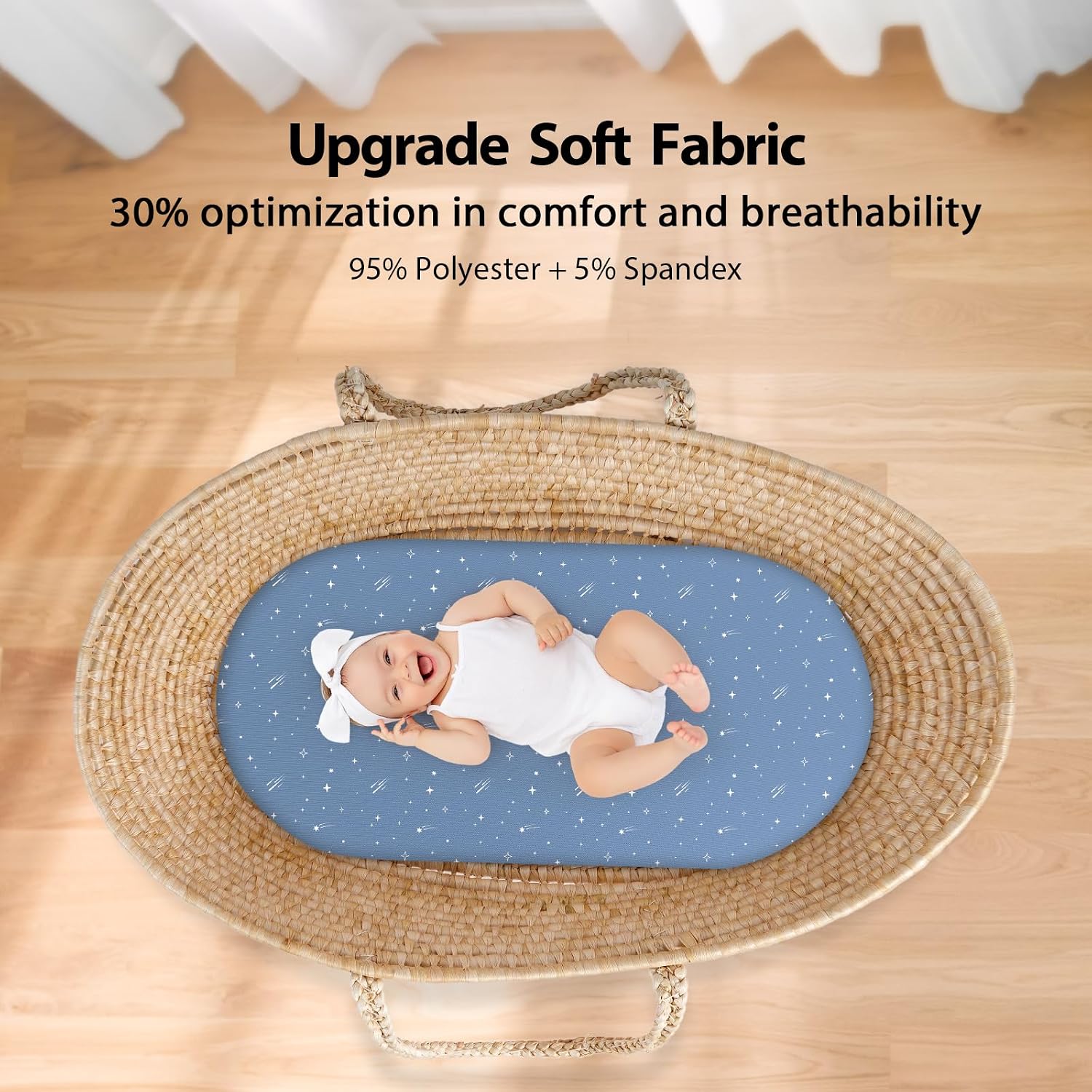 Detalle de Unnivoll Moses Basket Sheets 3 Pack – Newborn Pram Sheet Fitted for Baby Bassinet (Dark Blue Planet)