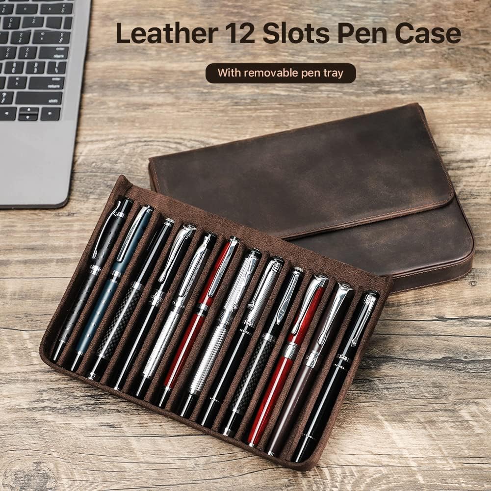 Thumbnail 6 de Hiram Leather 12-Pen Box: Portable Leather Pen Case with Hidden Magnetic Closure (Coffee)