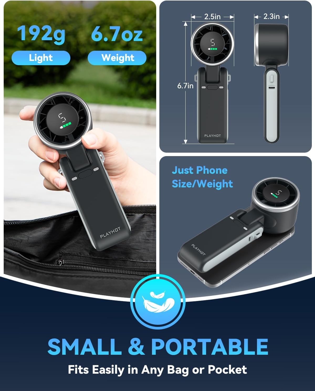 Thumbnail 5 de PlayHot Portable Handheld Turbo Fan 5 Gear Wind
