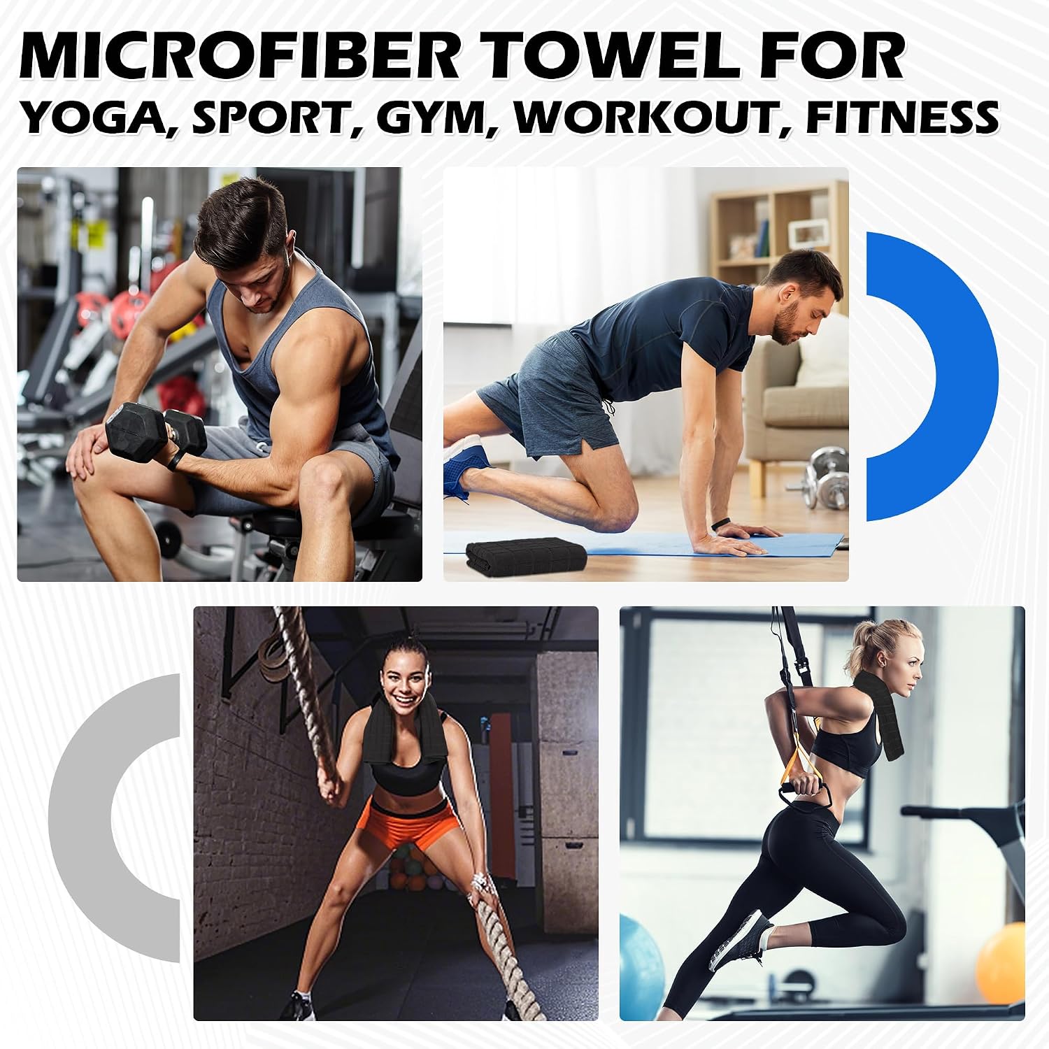 Detalle de HOMERHYME HR-GT10CT-BK10 Microfiber Workout Towels, 10-Pack, Black, Quick-Dry