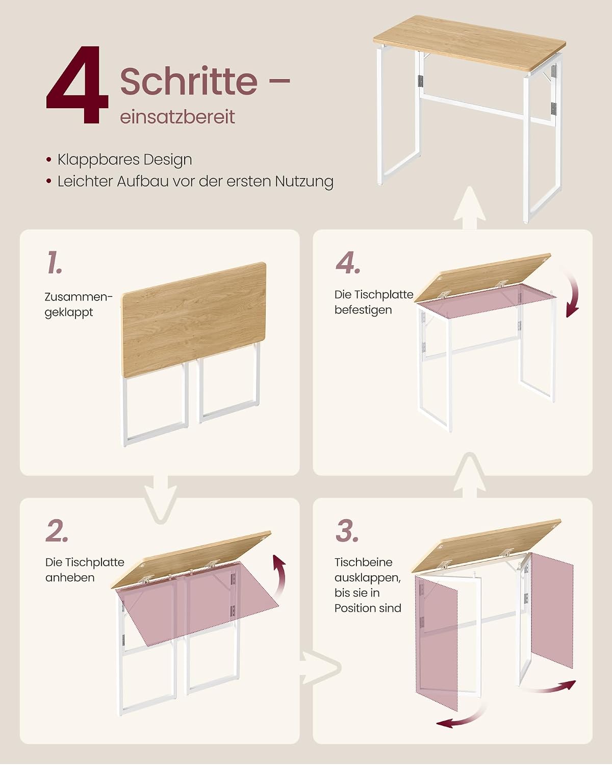Thumbnail 6 de VASAGLE LWD151WF01 Klapptisch 80 x 40 cm