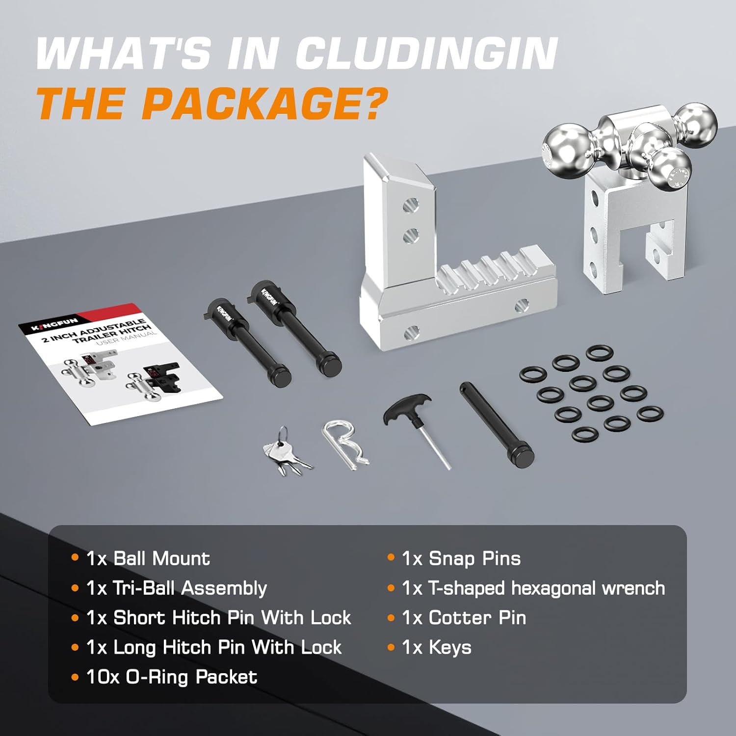 Thumbnail 5 de Kingfun Adjustable Trailer Hitch (2-Inch Receiver) with Tri Ball, 6-Inch Drop/Rise, 12,500 LBS GTW Aluminum Tow Hitch