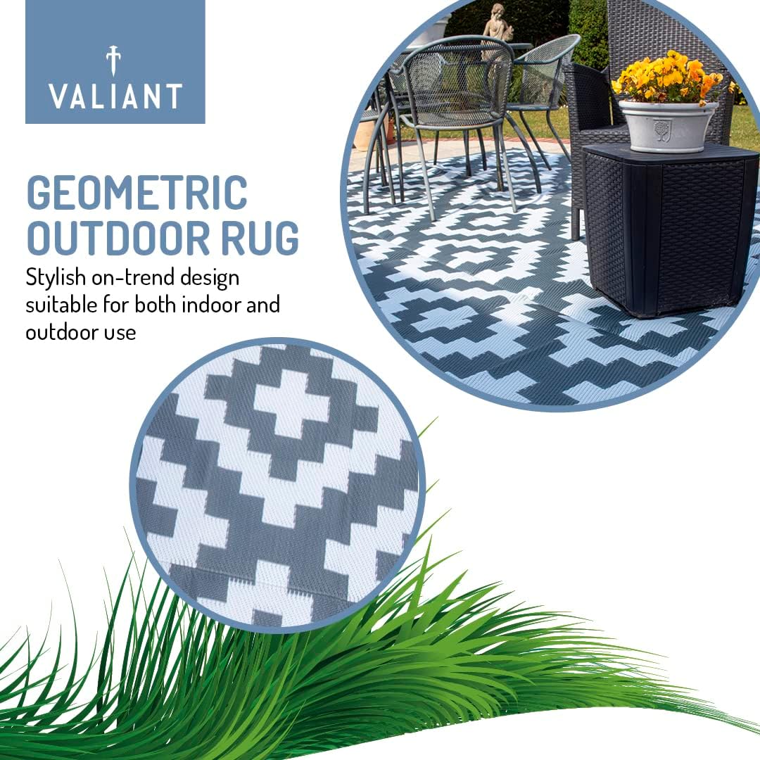Detalle de Valiant Outdoor XL Waterproof Rug for Garden, Patio and Decking - Geometric Grey (3.6m x 2.7m)